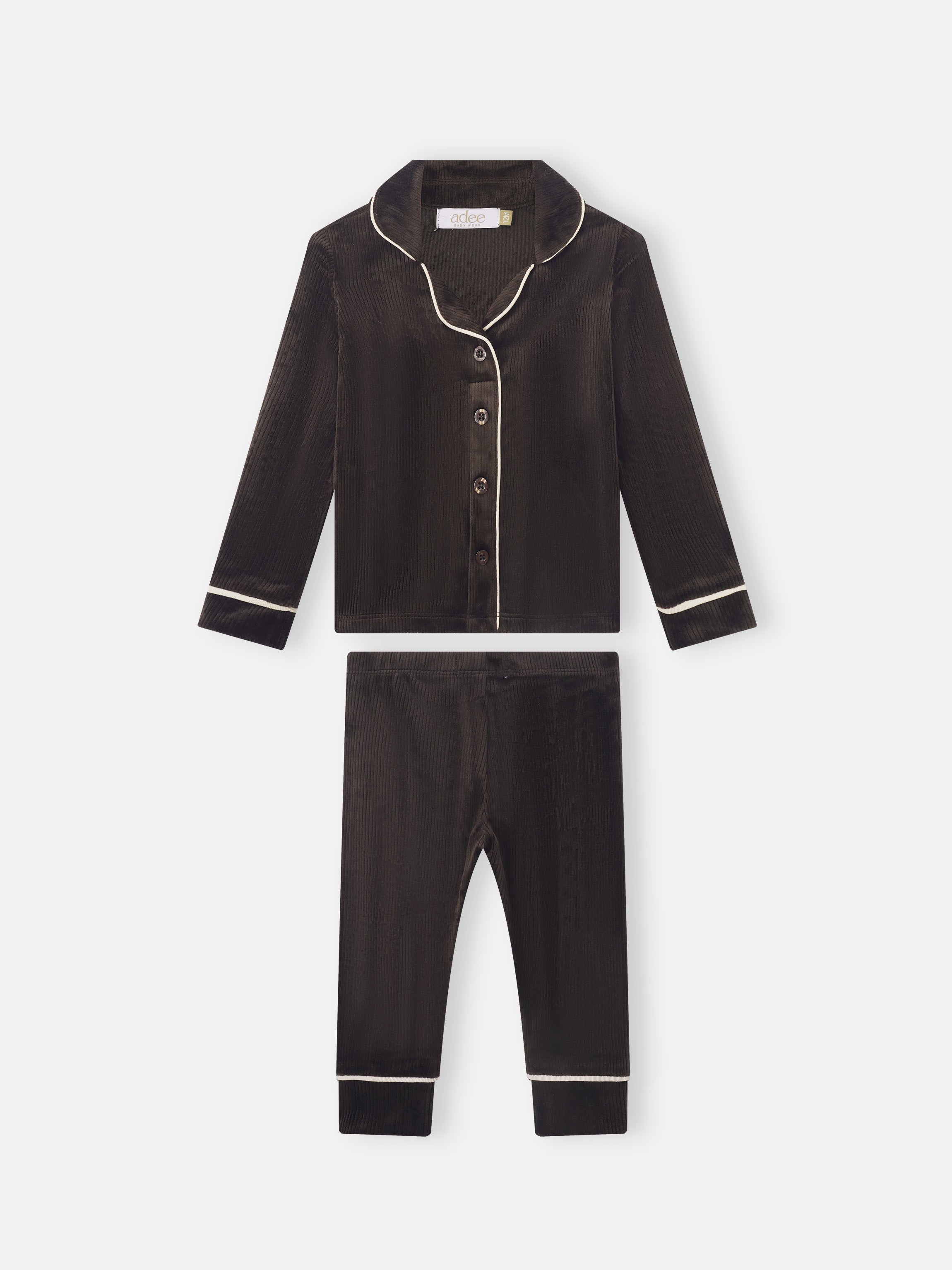 Ribbed Velour Pajamas for boys - Brown with white piping, Adee brand