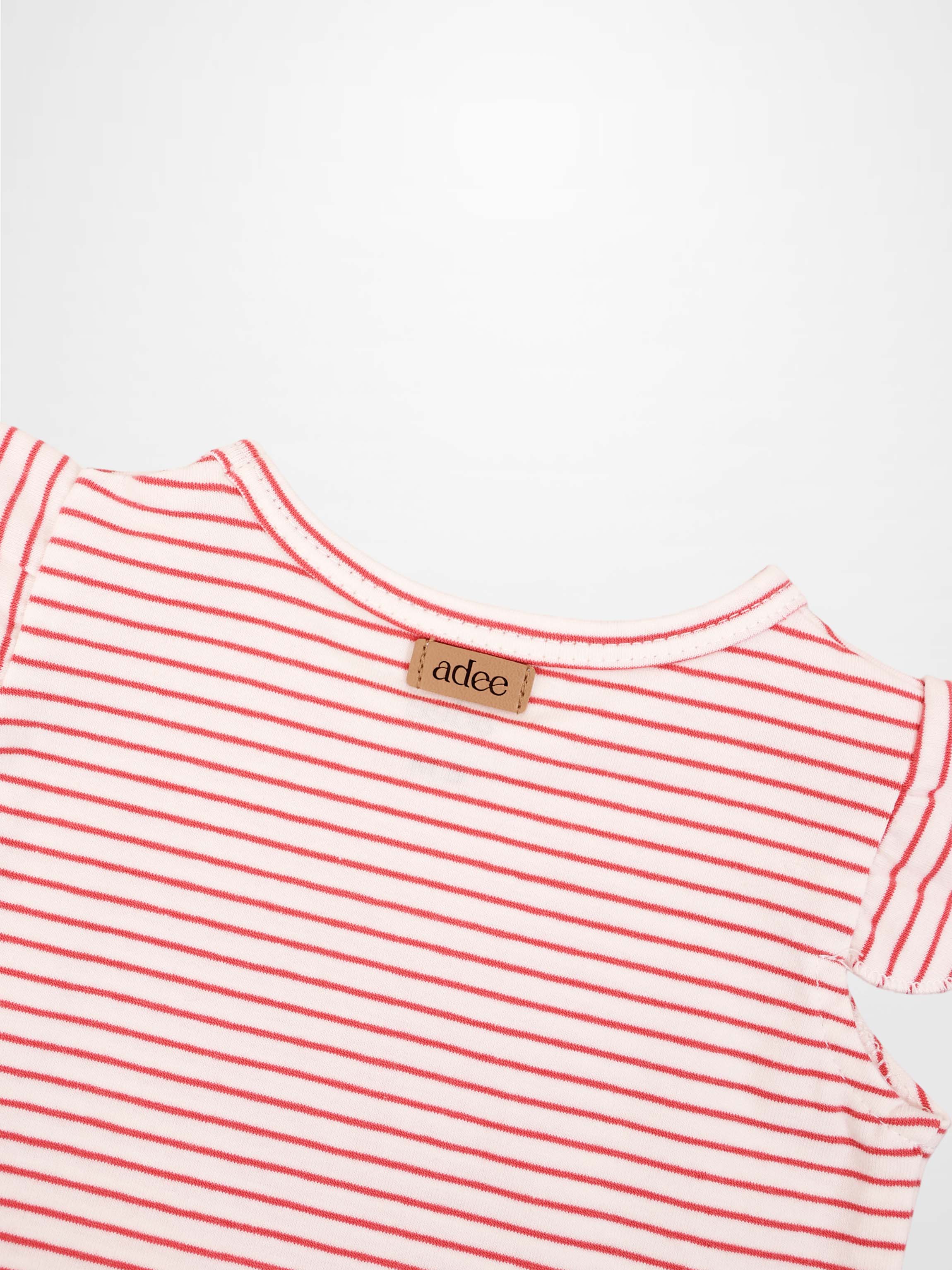 Little Paris Bloomers & Tank Set by Adee; pink and white striped tank top with a tan adee label at the back neckline