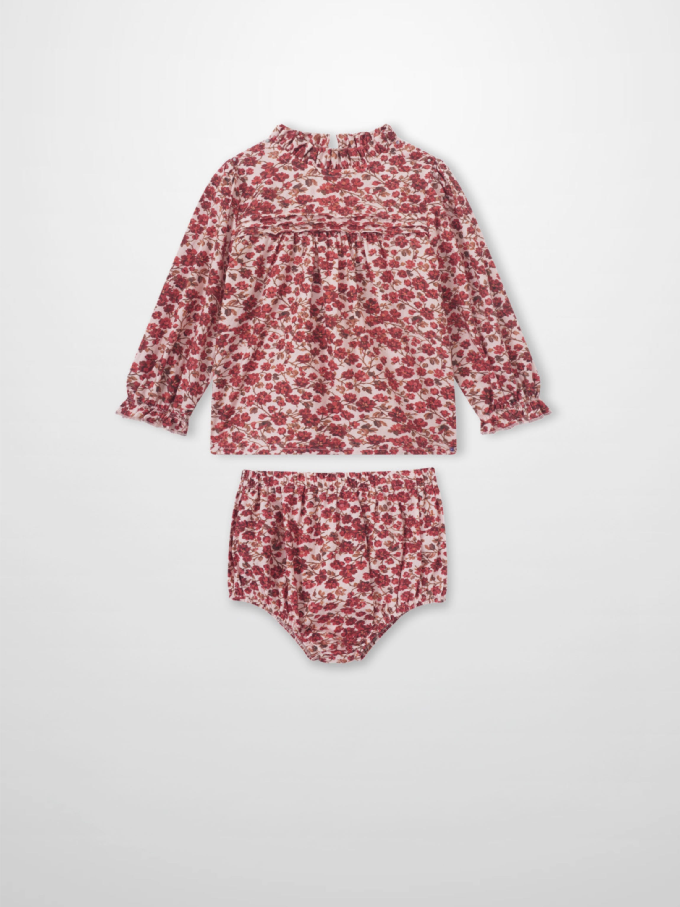 Red Flower Shirt & Bloomers Set for little girls by Adee; two-piece pink floral print outfit.
