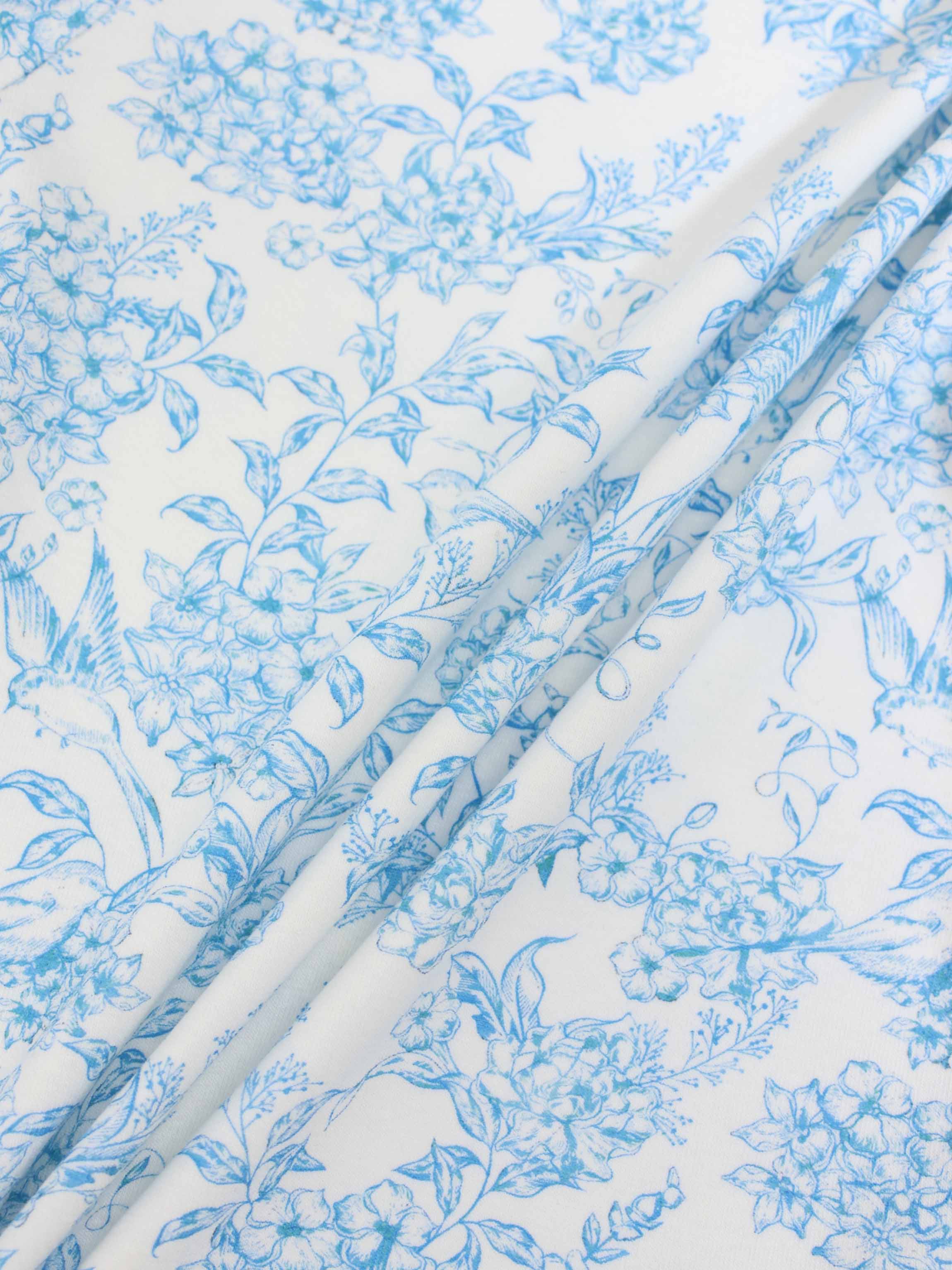 Blue Flowered 3/4 Sleeve T-shirt