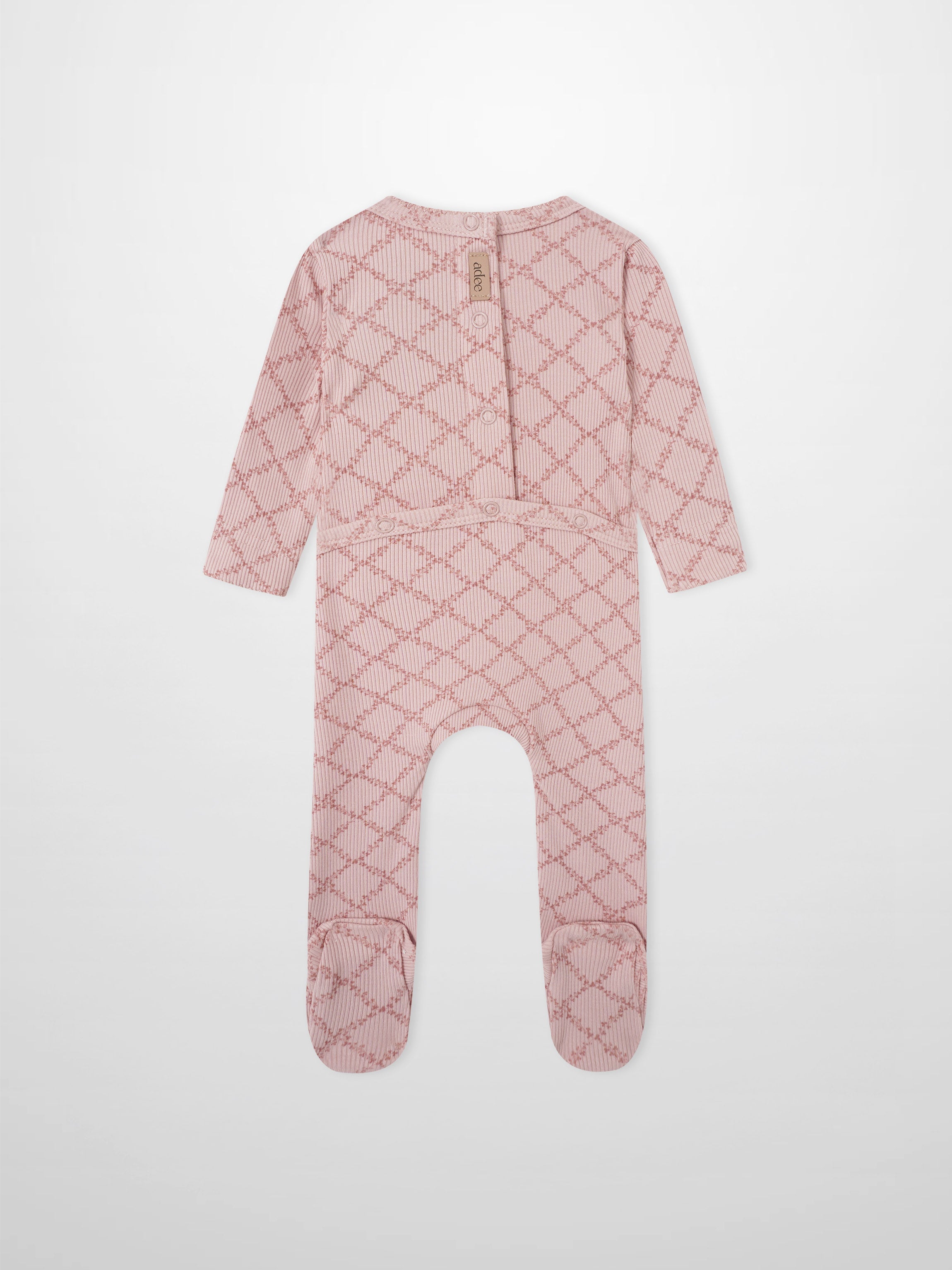 Adee Pink Leaf layette sleeper for girls with back snaps and footed design