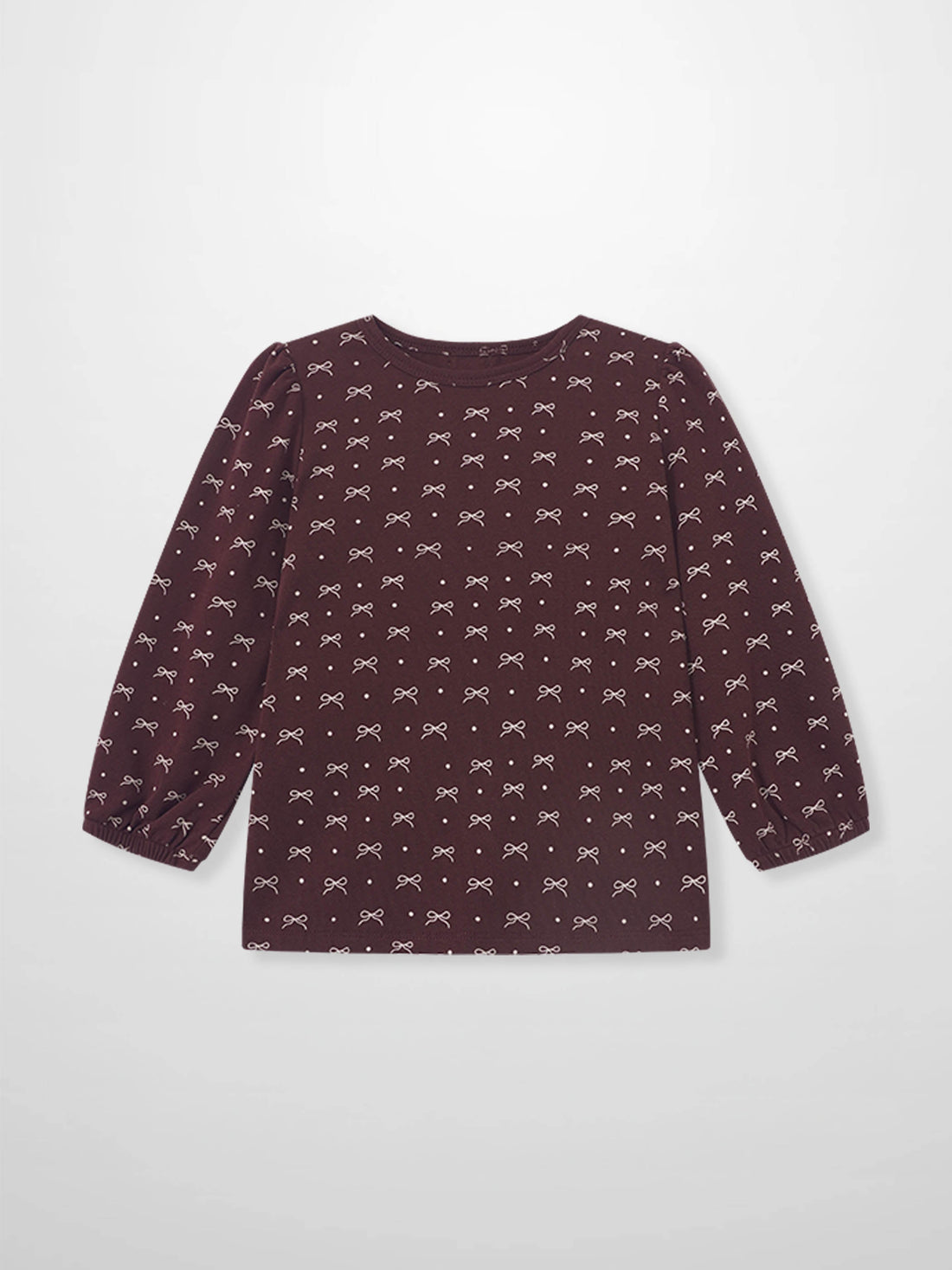 Burgundy Bow T-Shirt for girls by Adee, long-sleeve top with small white bow pattern