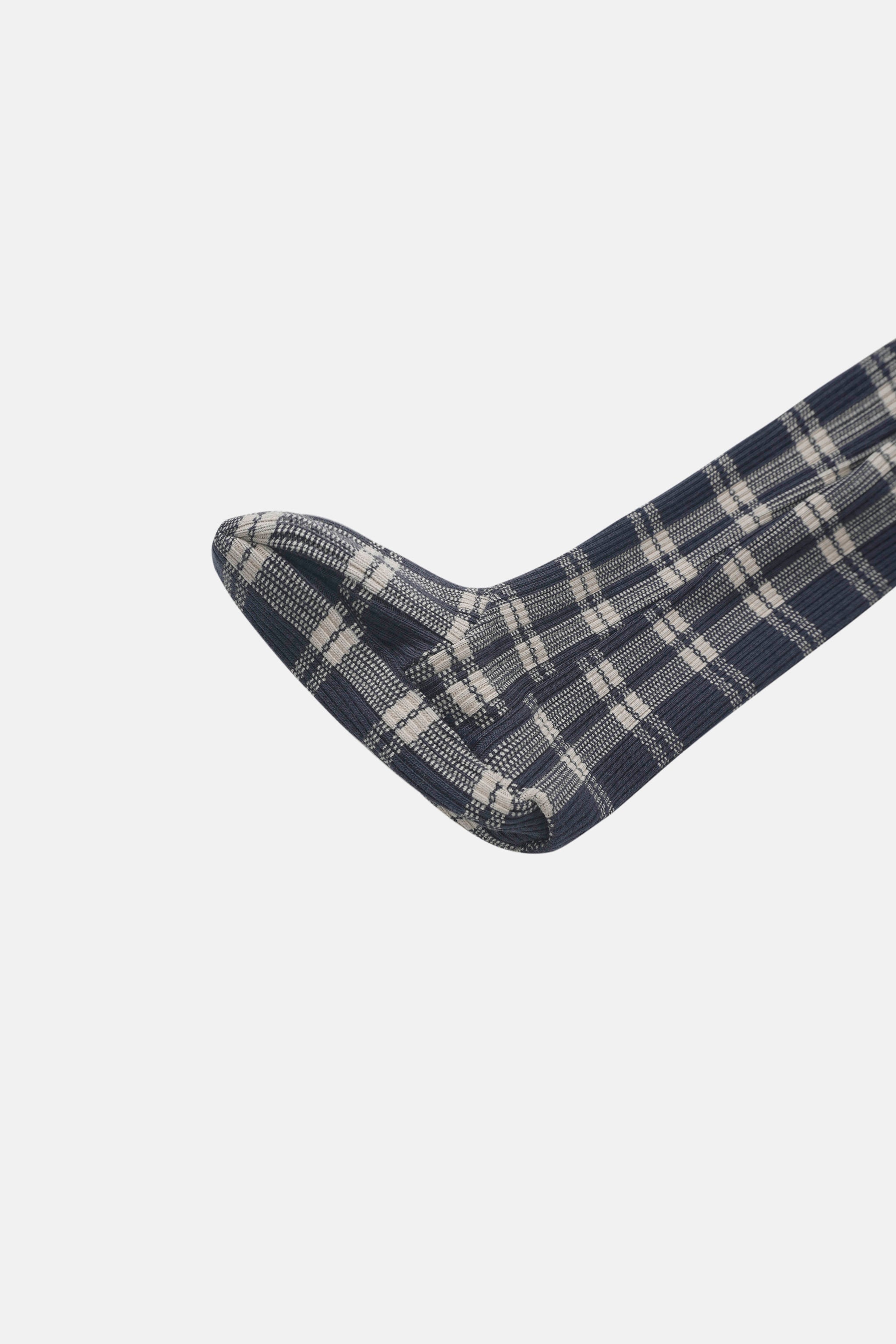 Boys Stretchies navy plaid garment, stretchy knit in navy and cream