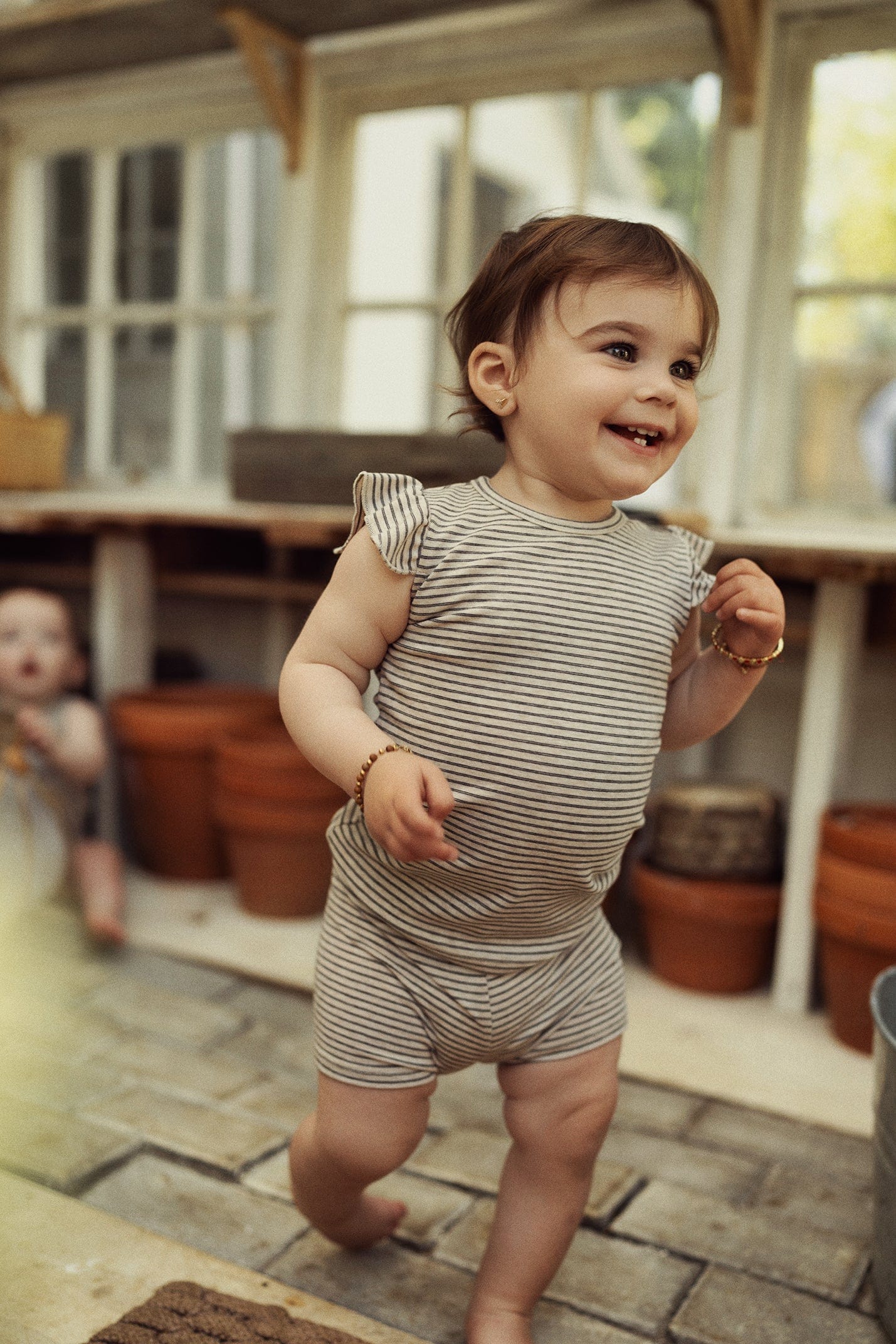 Tank Set with Ruffles-Tan & Black Stripe