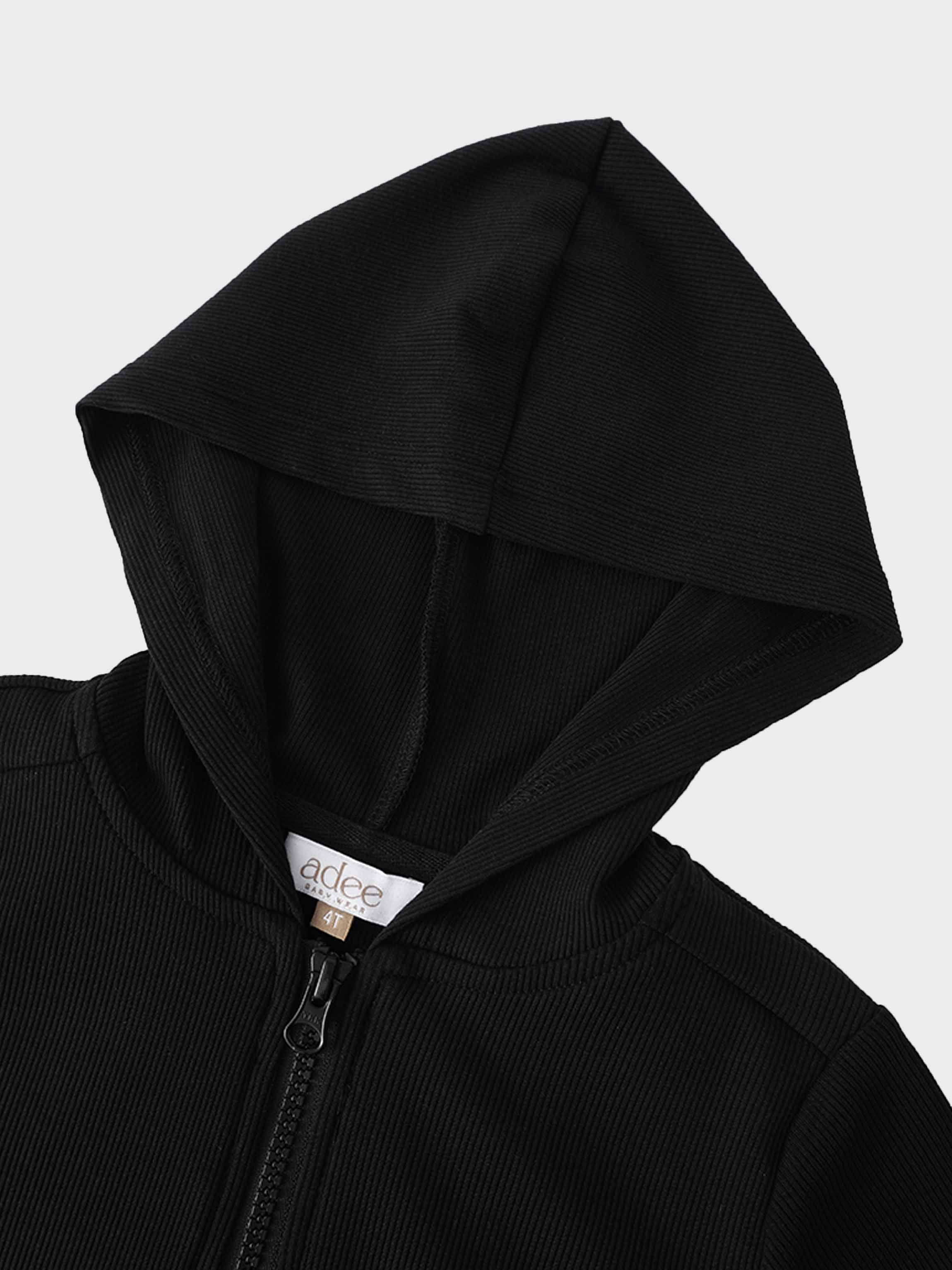 Thin - Ribbed Zip Sweatshirt - Black