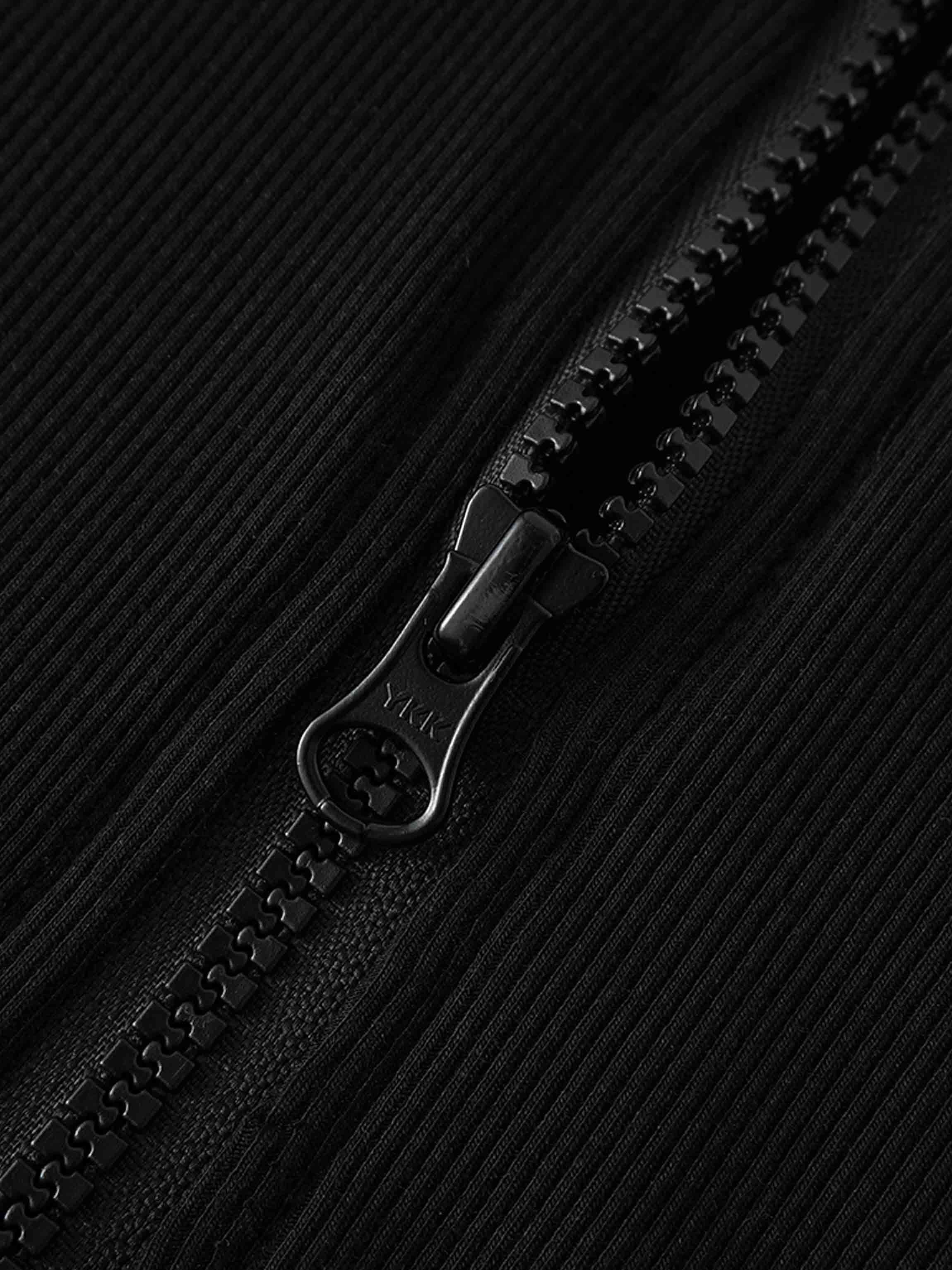 Thin - Ribbed Zip Sweatshirt - Black