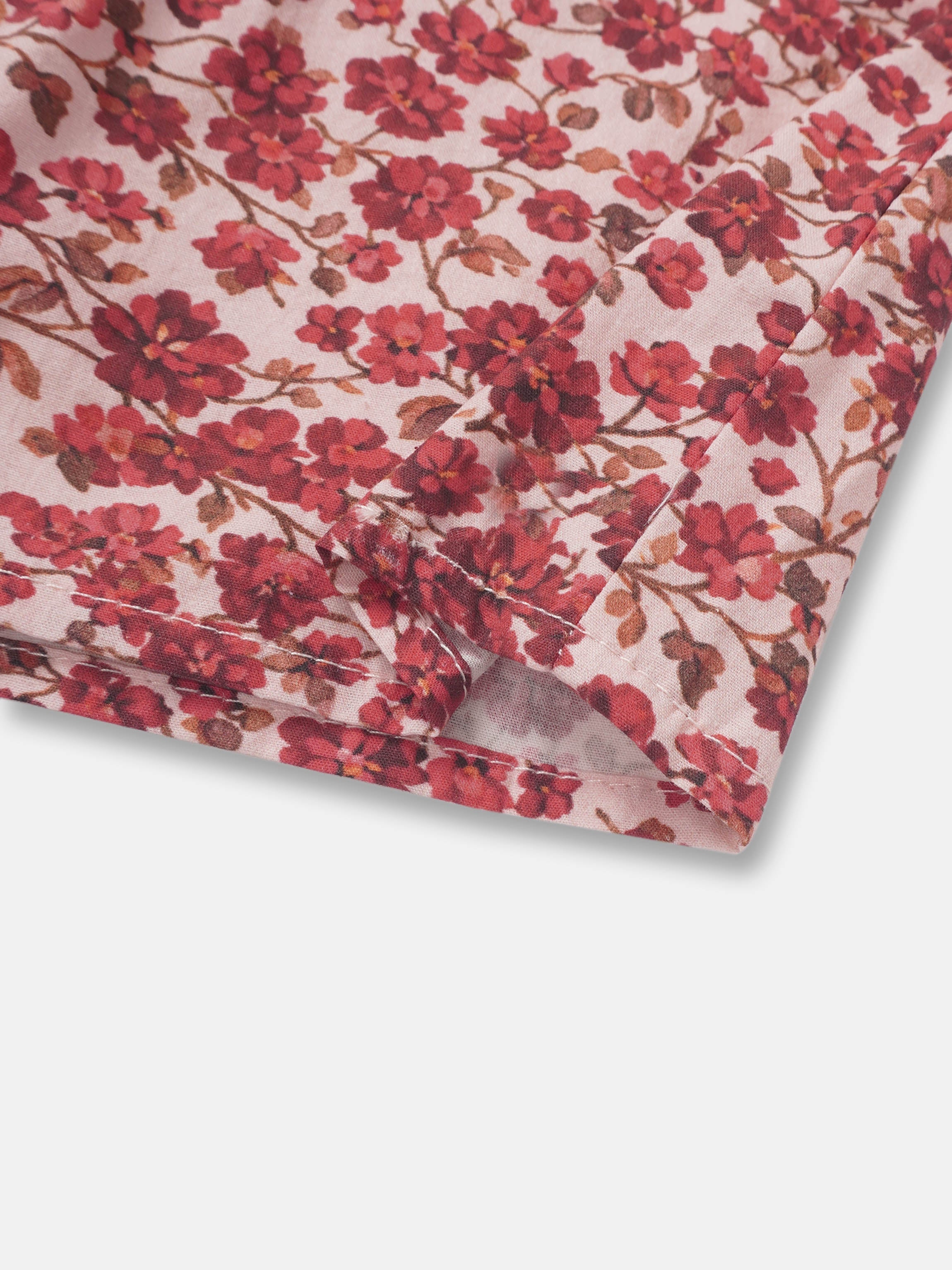 Red Flower Shirt & Bloomers Set for little girls in pink floral print fabric by Adee.
