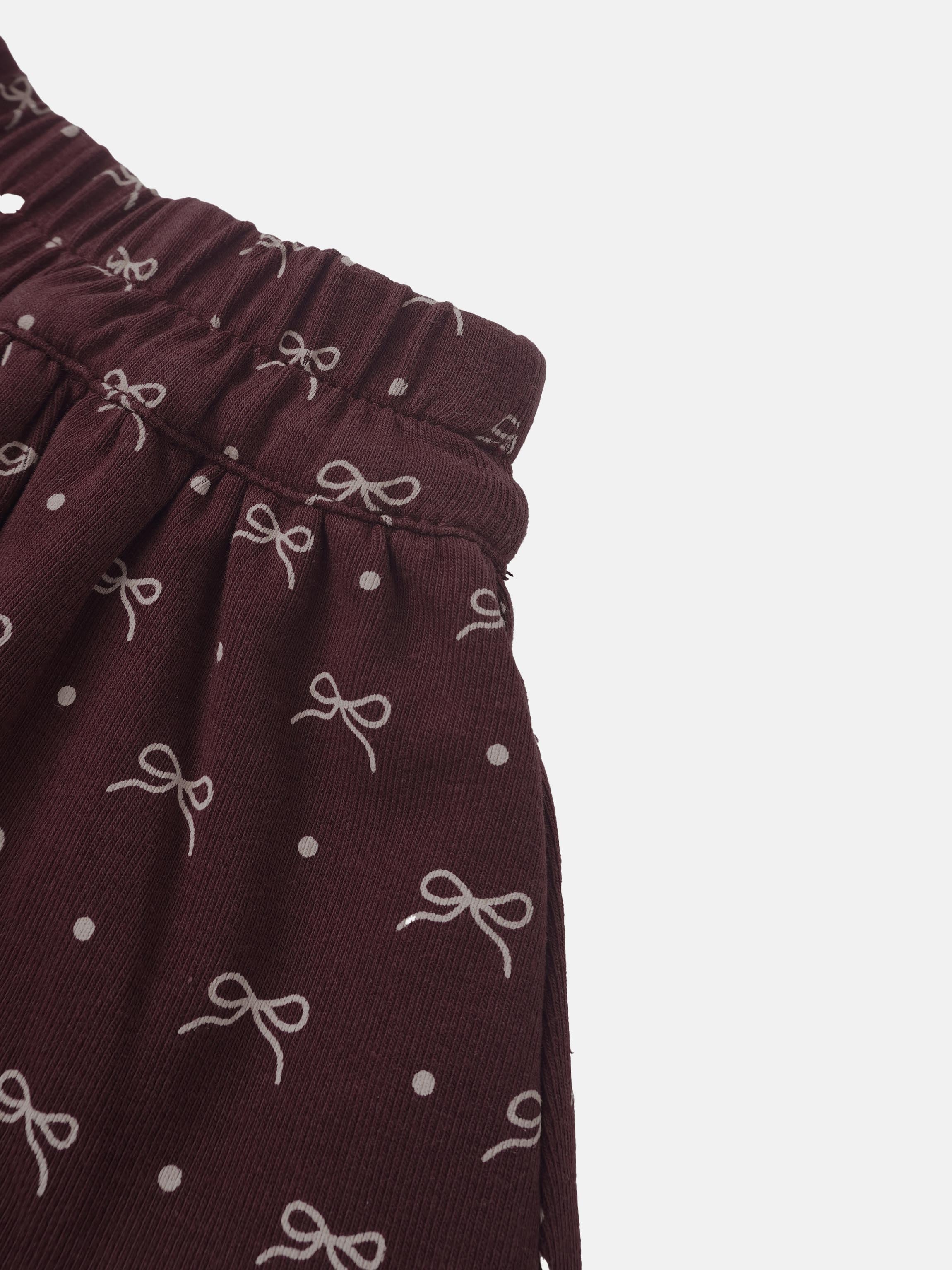Burgundy Bow Layered Skirt for girls with white bow print and elastic waistband, apparel & accessories