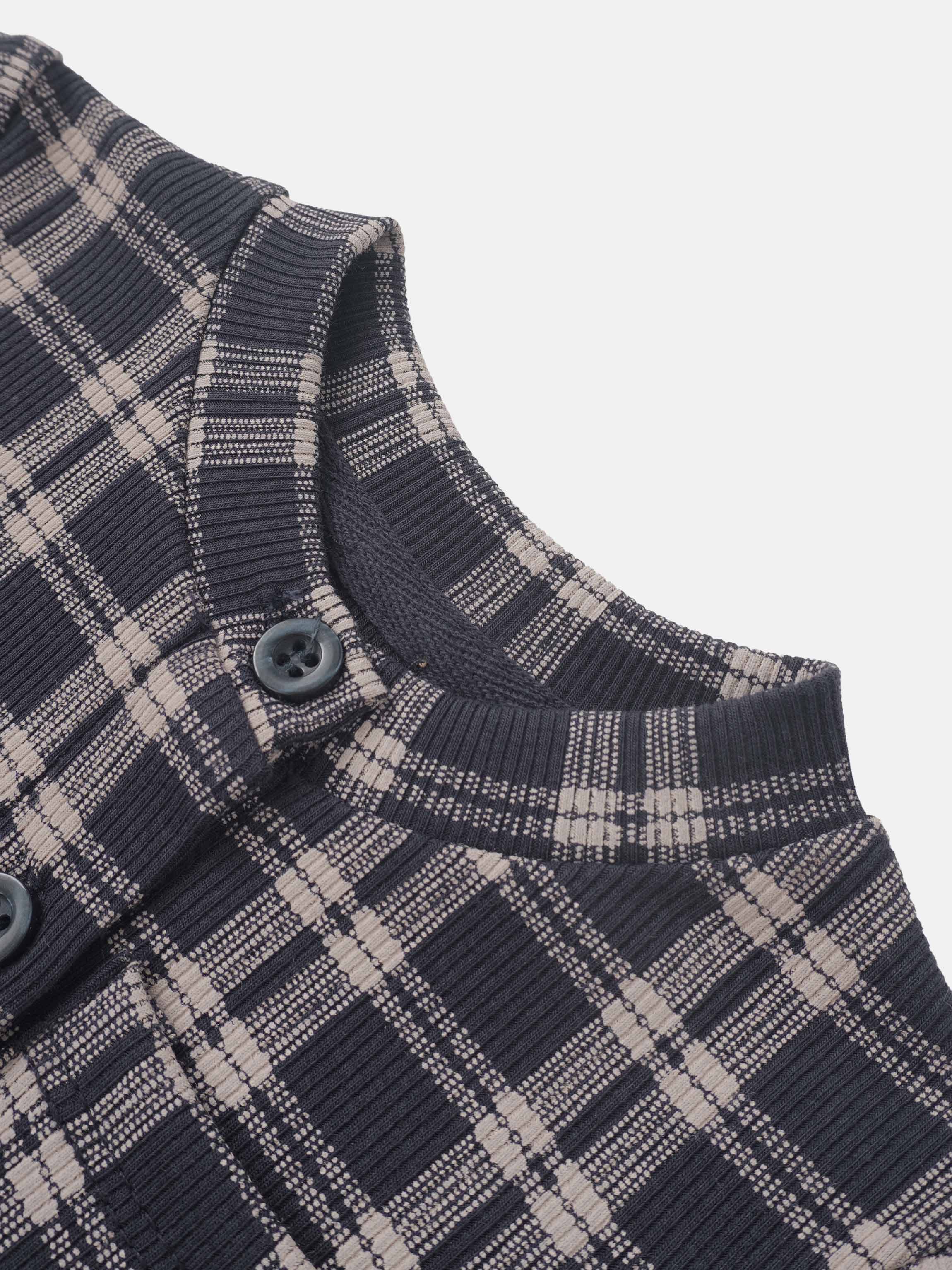 Plaid pajama top for boys by Adee in navy and beige knit with buttons