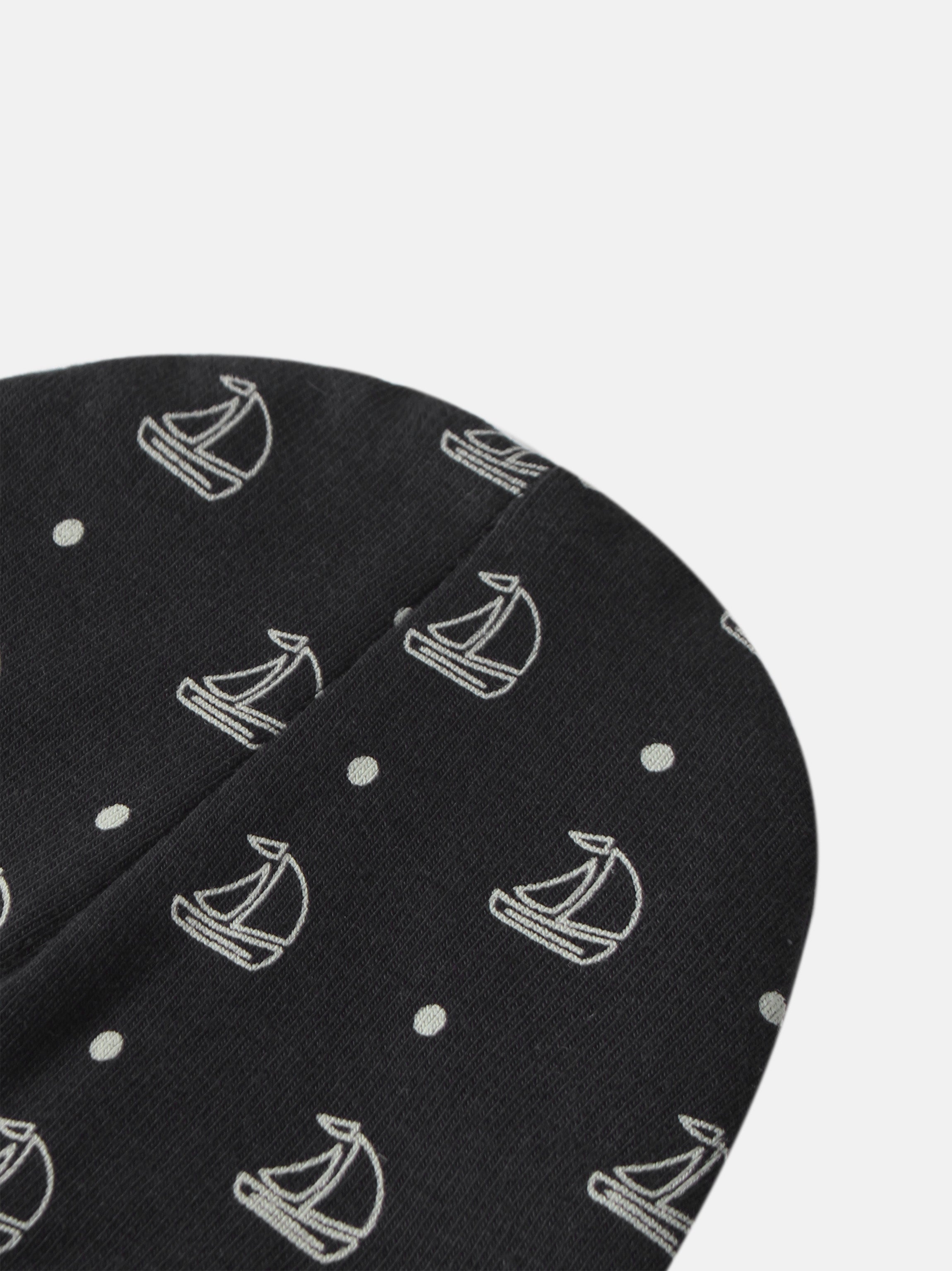 Harbor Dot layette set by Adee; navy fabric with white anchor print and dots