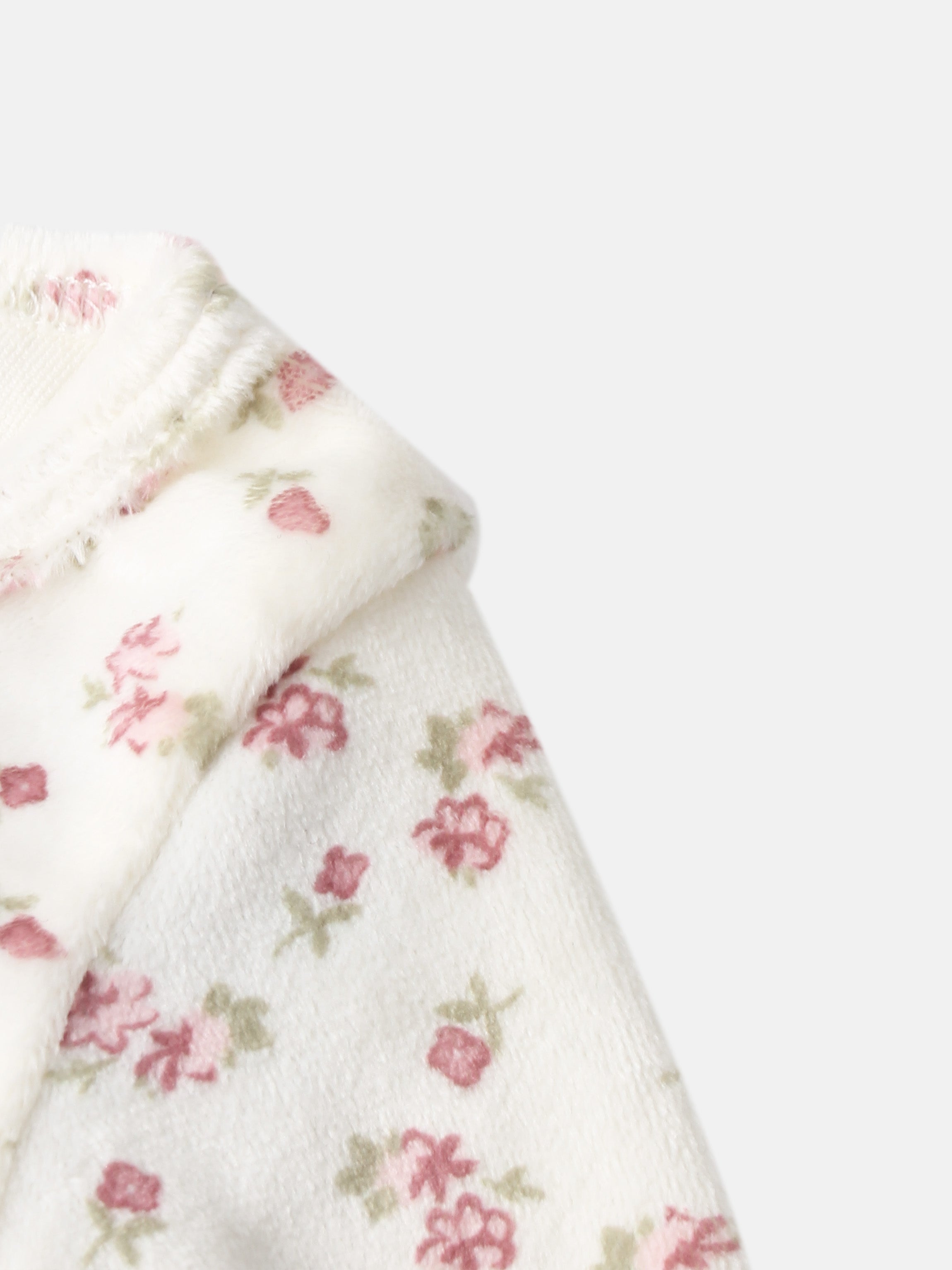 Tiny Blossom Layette Set for girls in soft white fabric with pink floral print by Adee