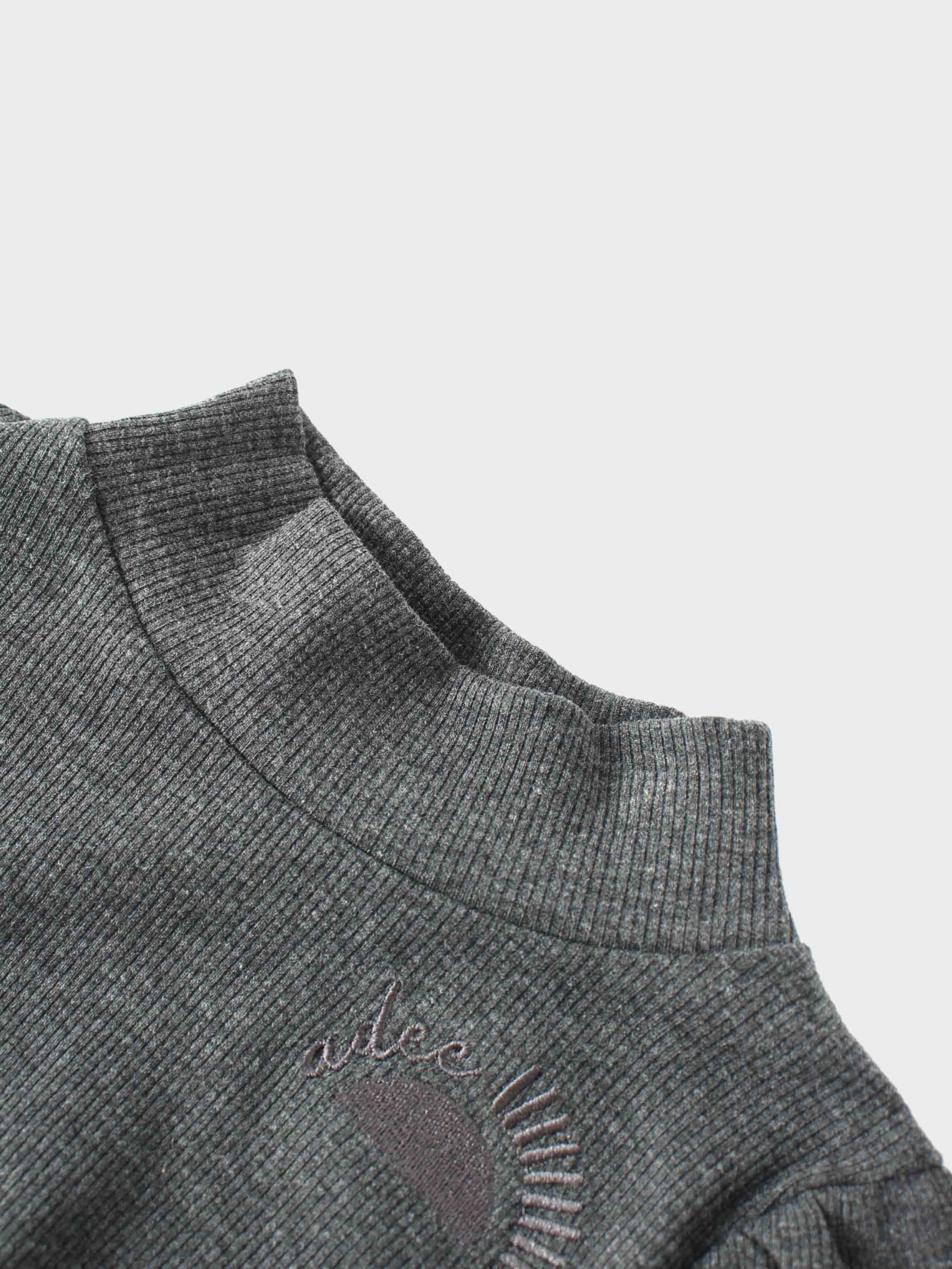 Ribbed Leggings Set with Puff Sleeves - Grey