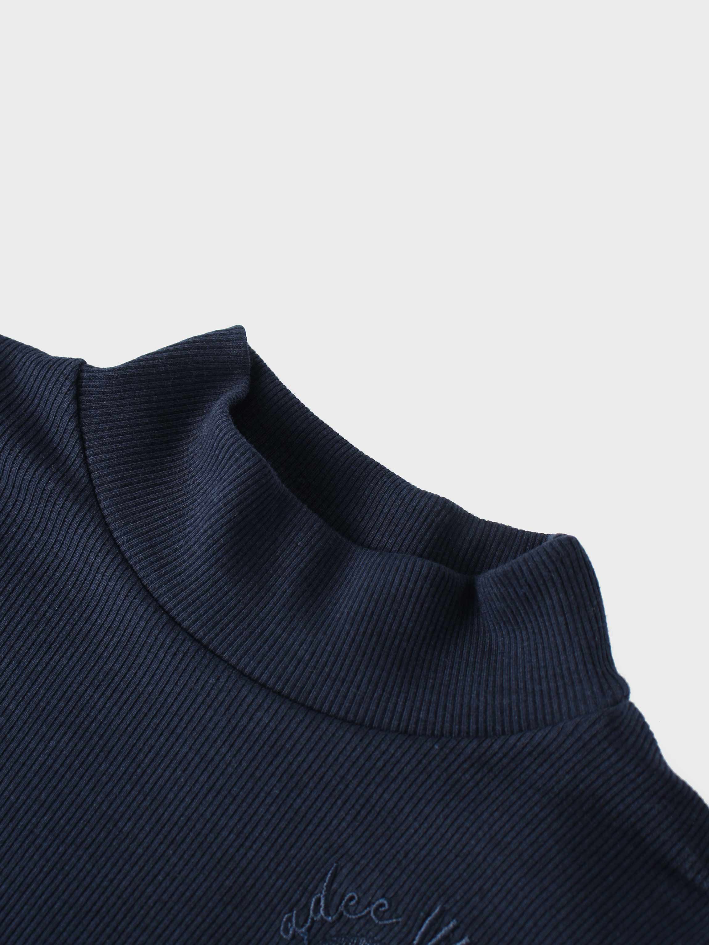 Ribbed Puff Sleeve Shirt - Navy