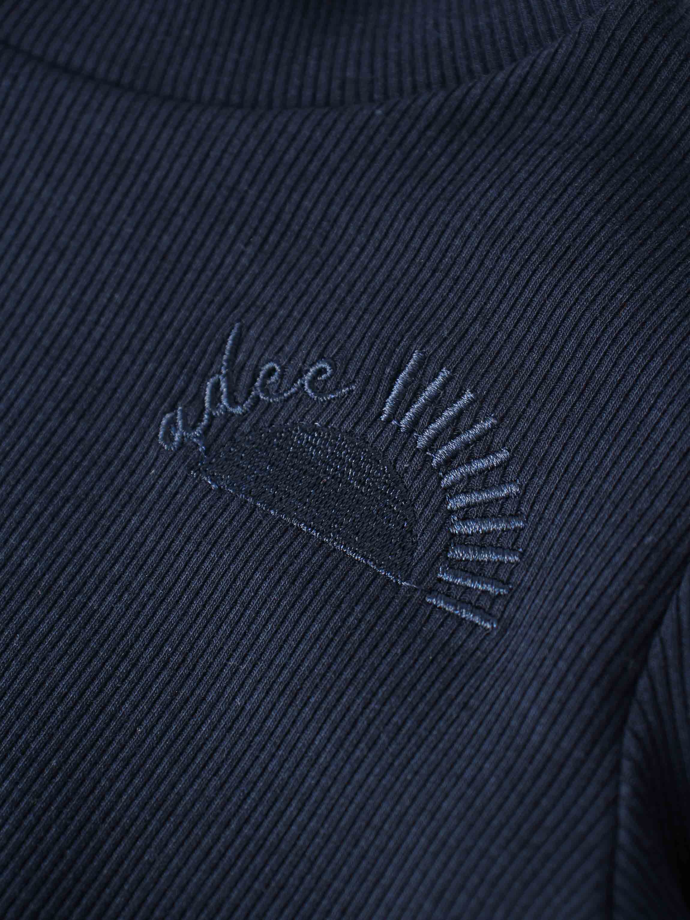 Ribbed Puff Sleeve Shirt - Navy