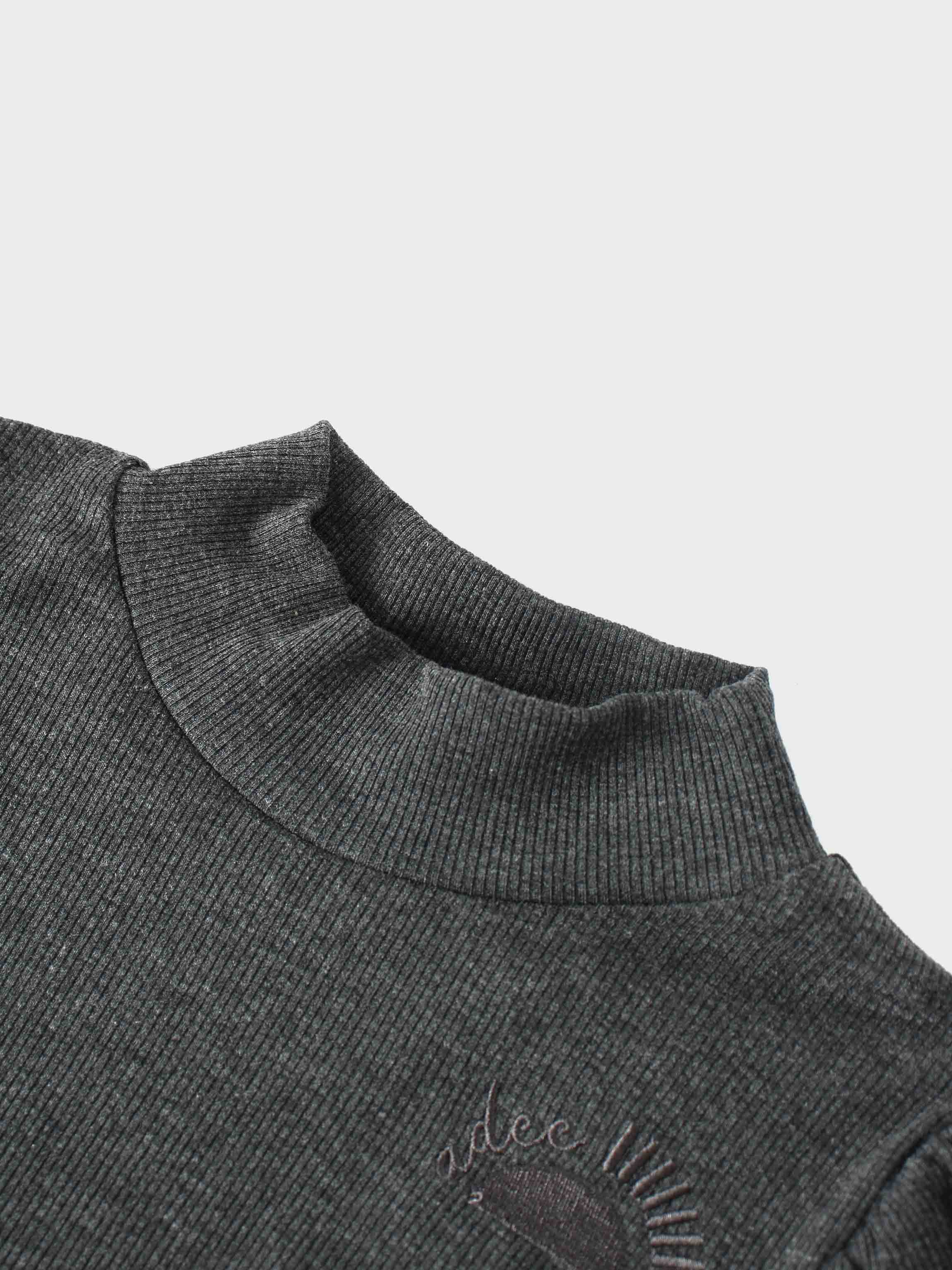 Ribbed Puff Sleeve Shirt - Grey