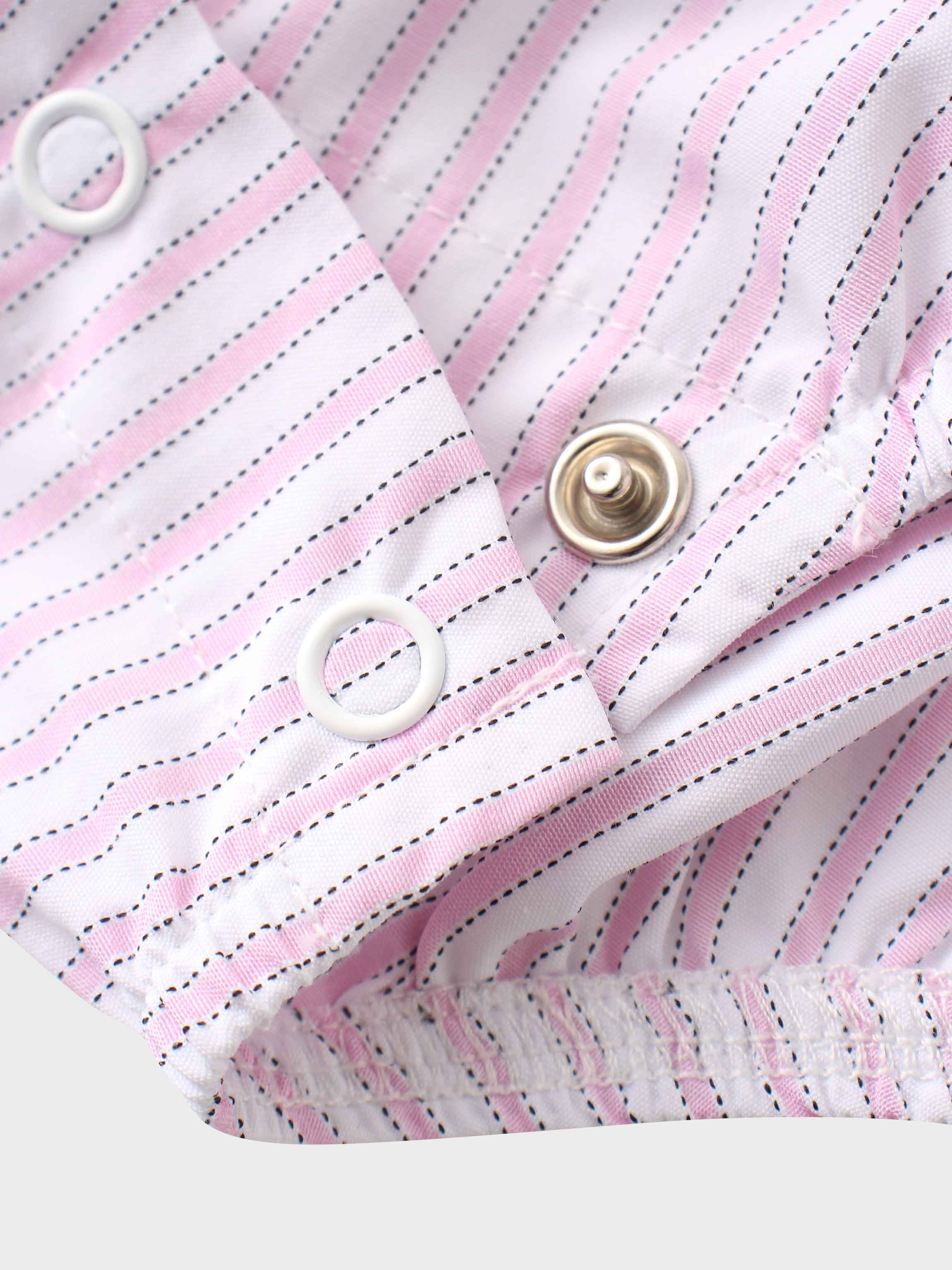 Pink striped baby romper details