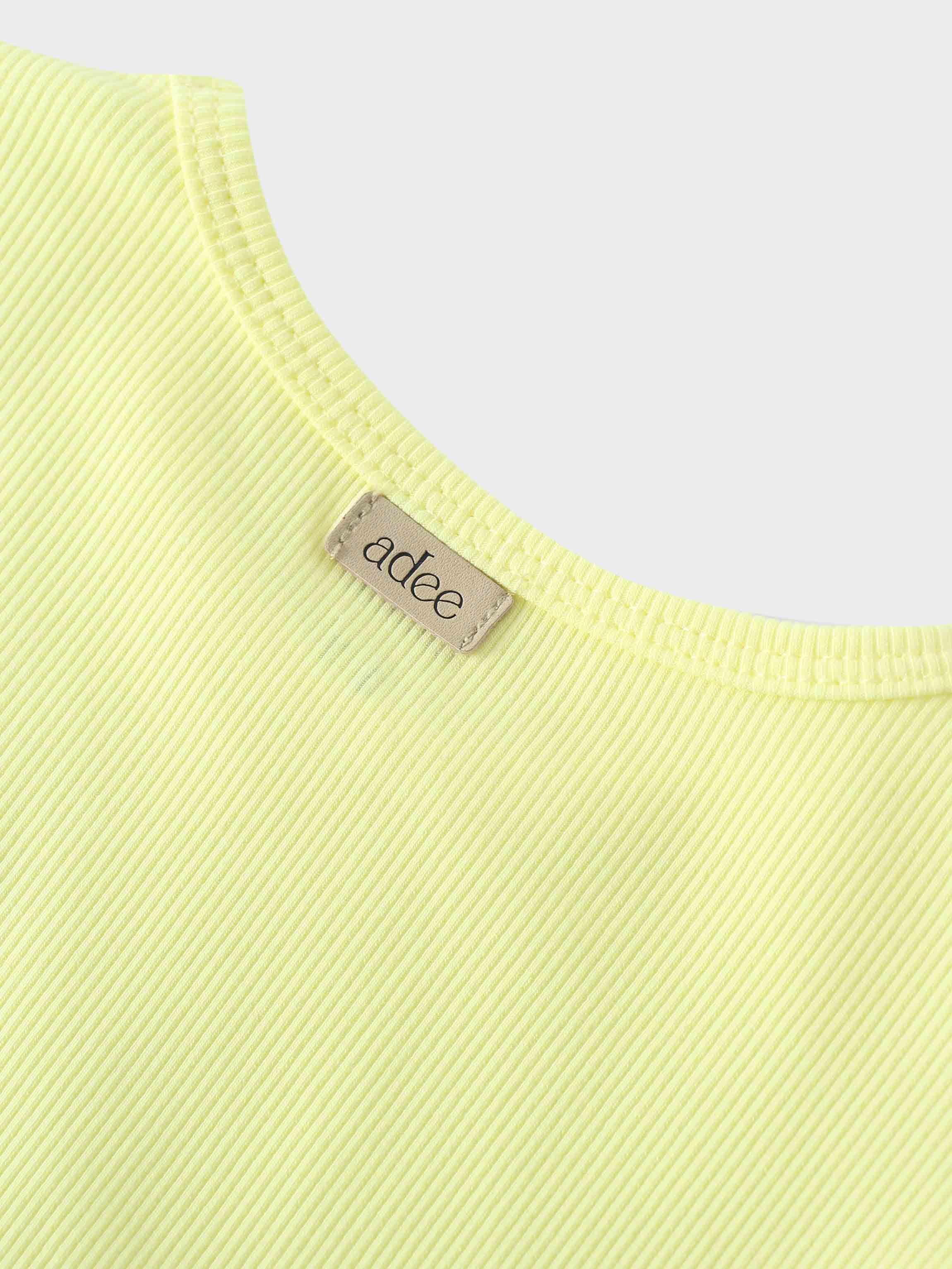 Yellow Ribbed Skirt with Short Bubble Sleeve Shirt