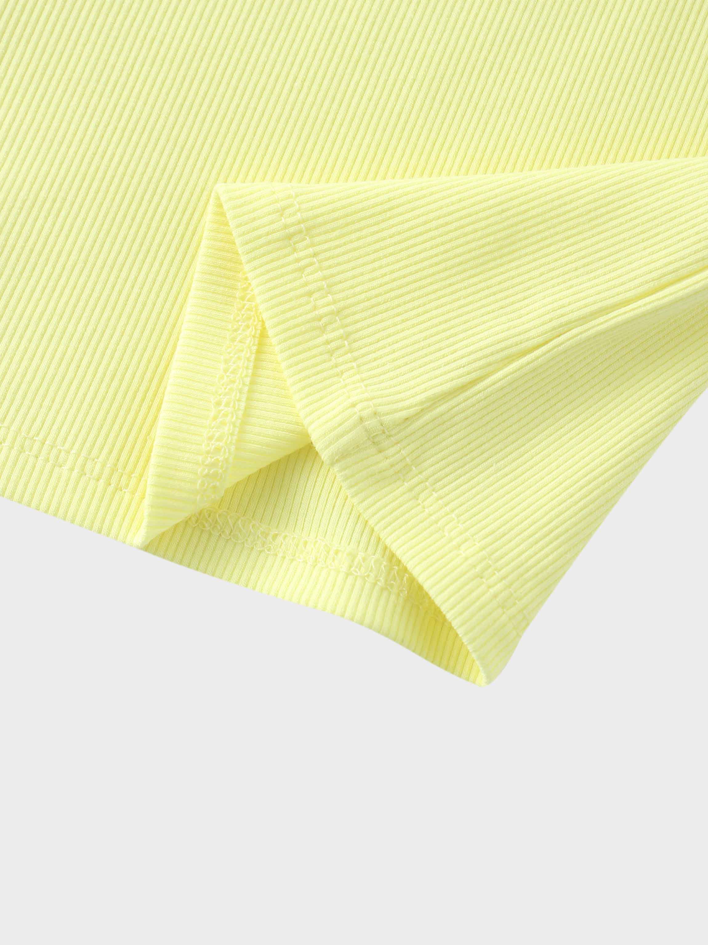 Yellow Ribbed Skirt with Short Bubble Sleeve Shirt