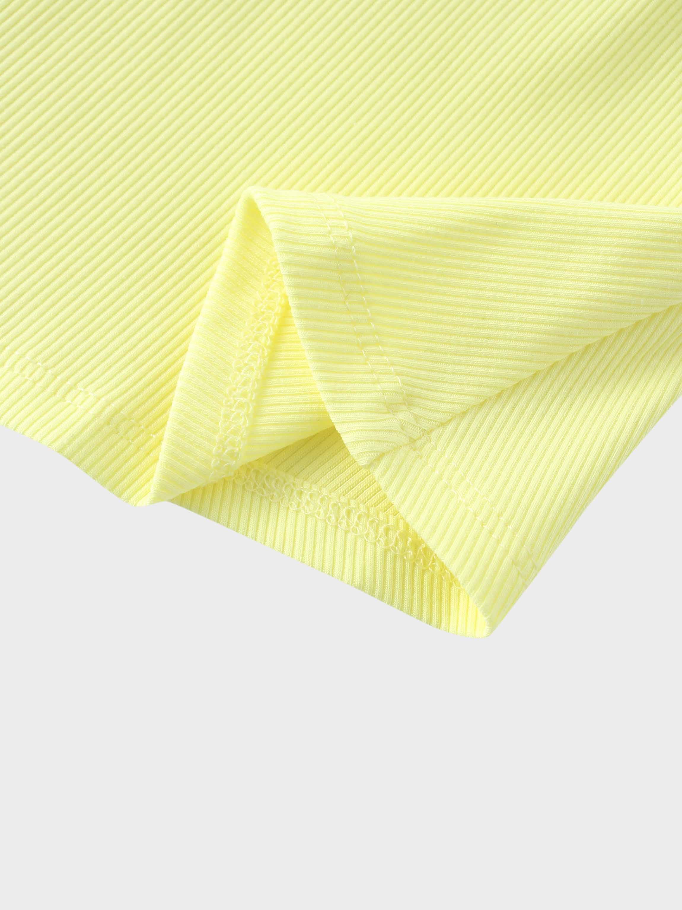 Yellow Ribbed Skirt with Short Bubble Sleeve Shirt