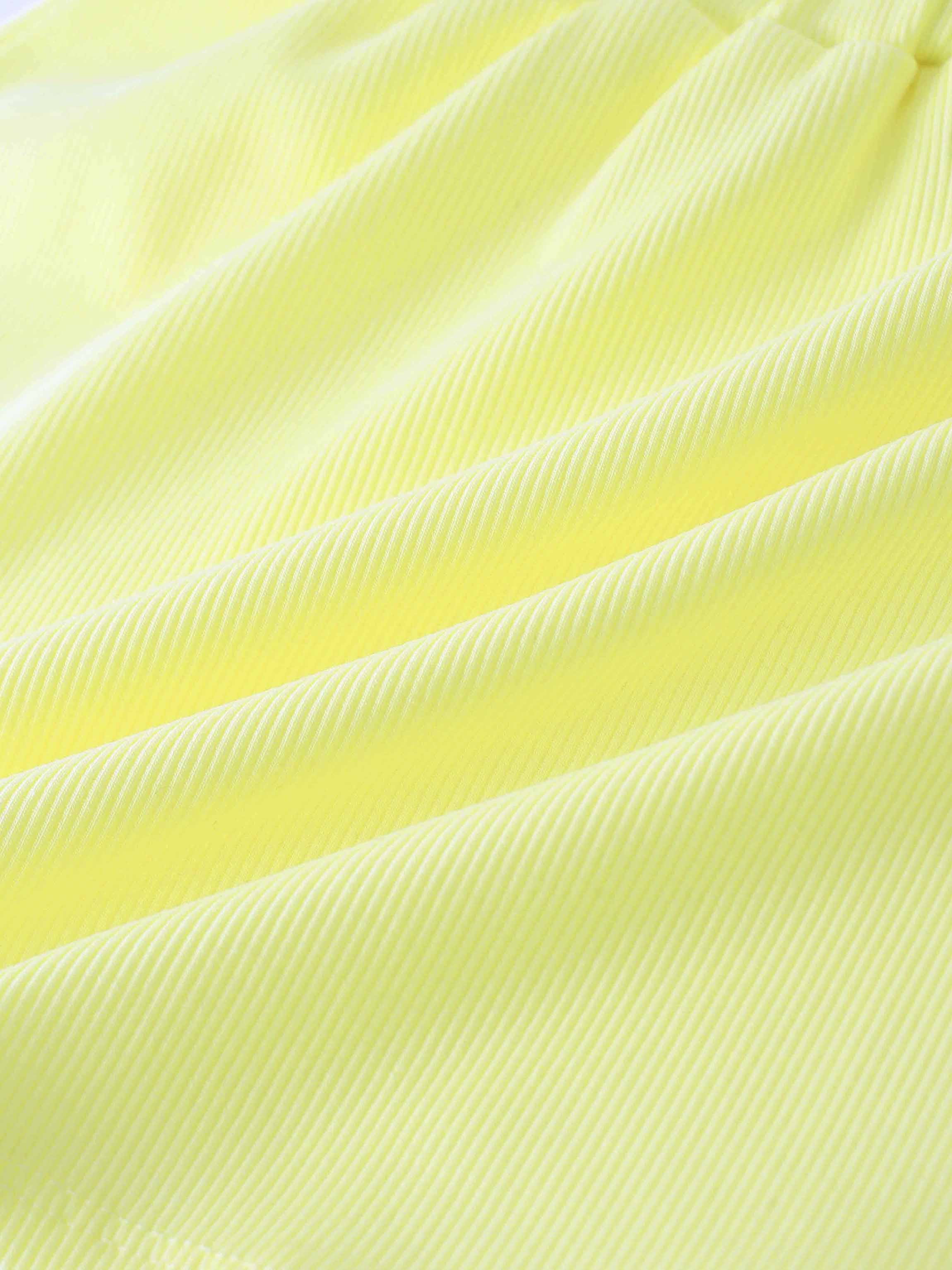 Yellow Ribbed Skirt with Short Bubble Sleeve Shirt