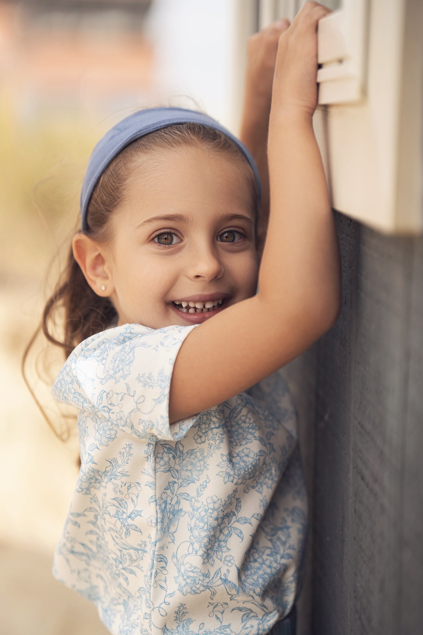 Blue Flowered 3/4 Sleeve T-shirt