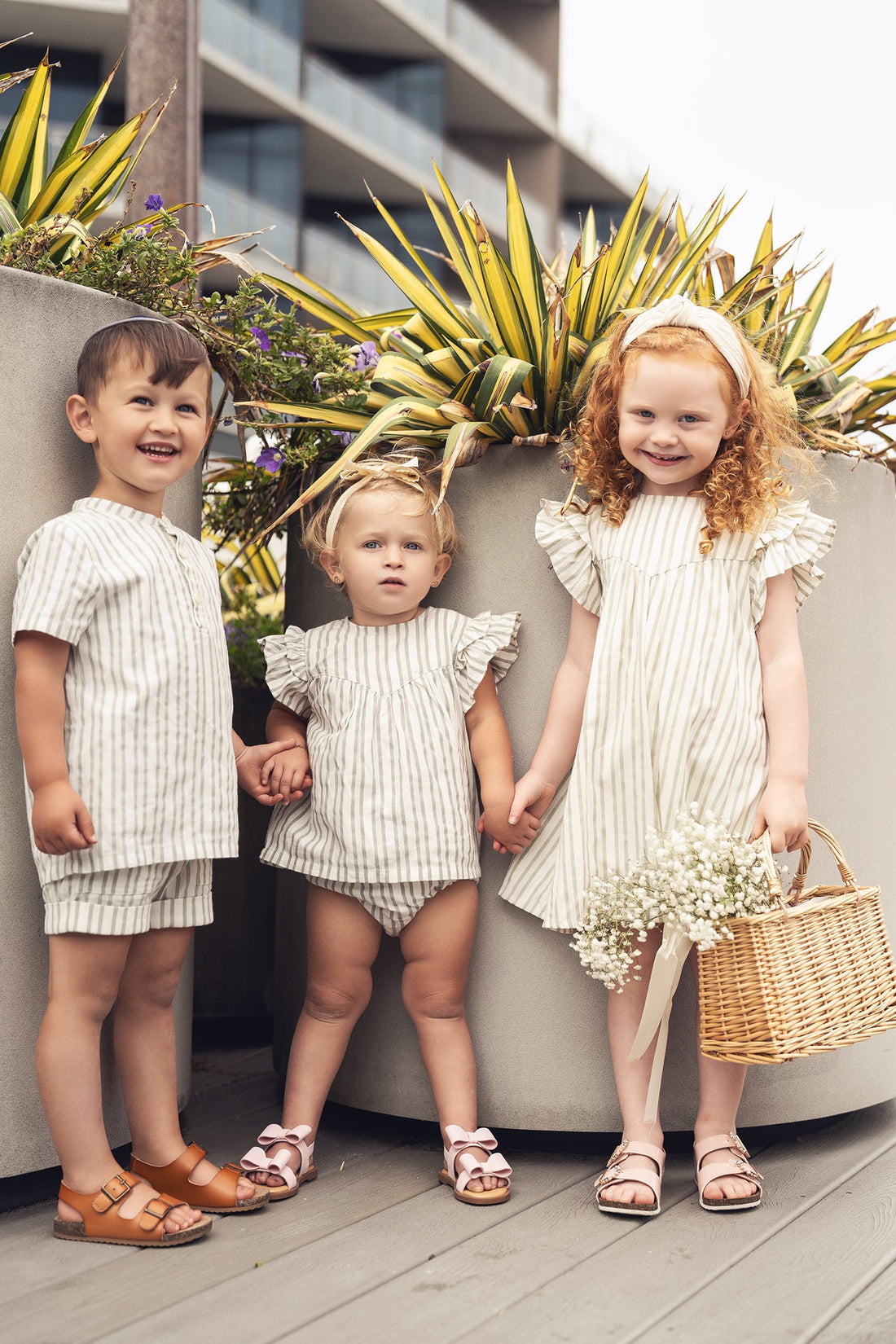 Green Striped Ruffled Shirt & Bloomers Set