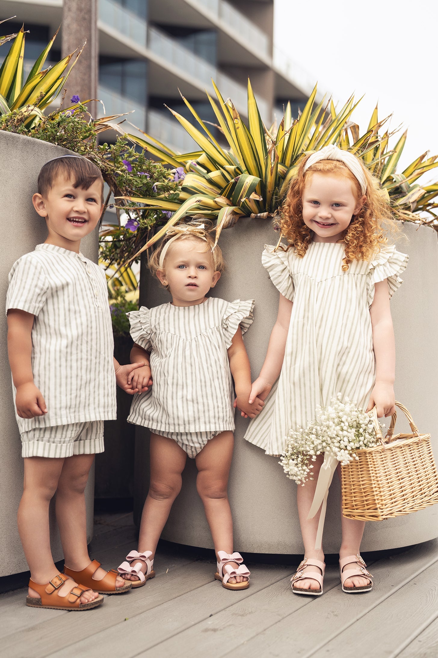 Green Striped Ruffled Shirt & Bloomers Set