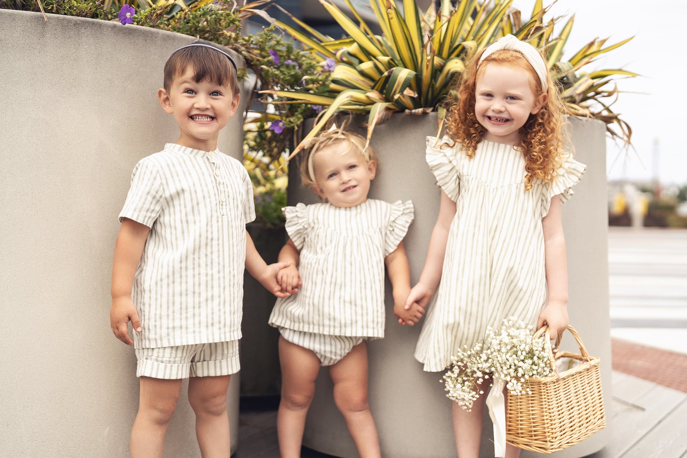 Green Striped Ruffled Shirt & Bloomers Set
