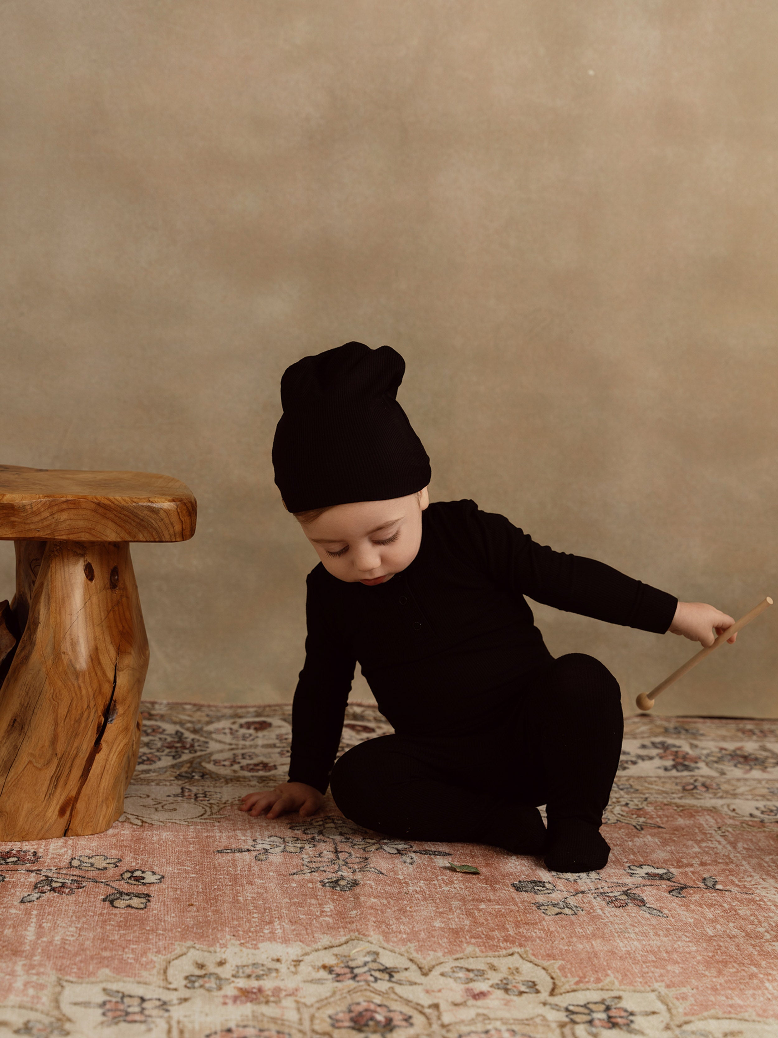 Ribbed Beenie- Black