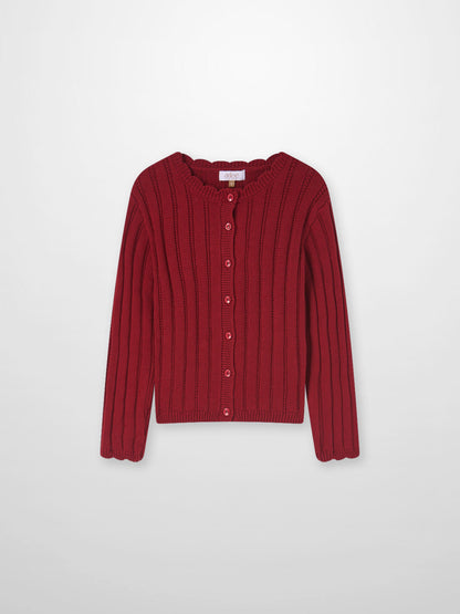 Knit cardigan for girls in red with vertical rib knit and button front by Adee.