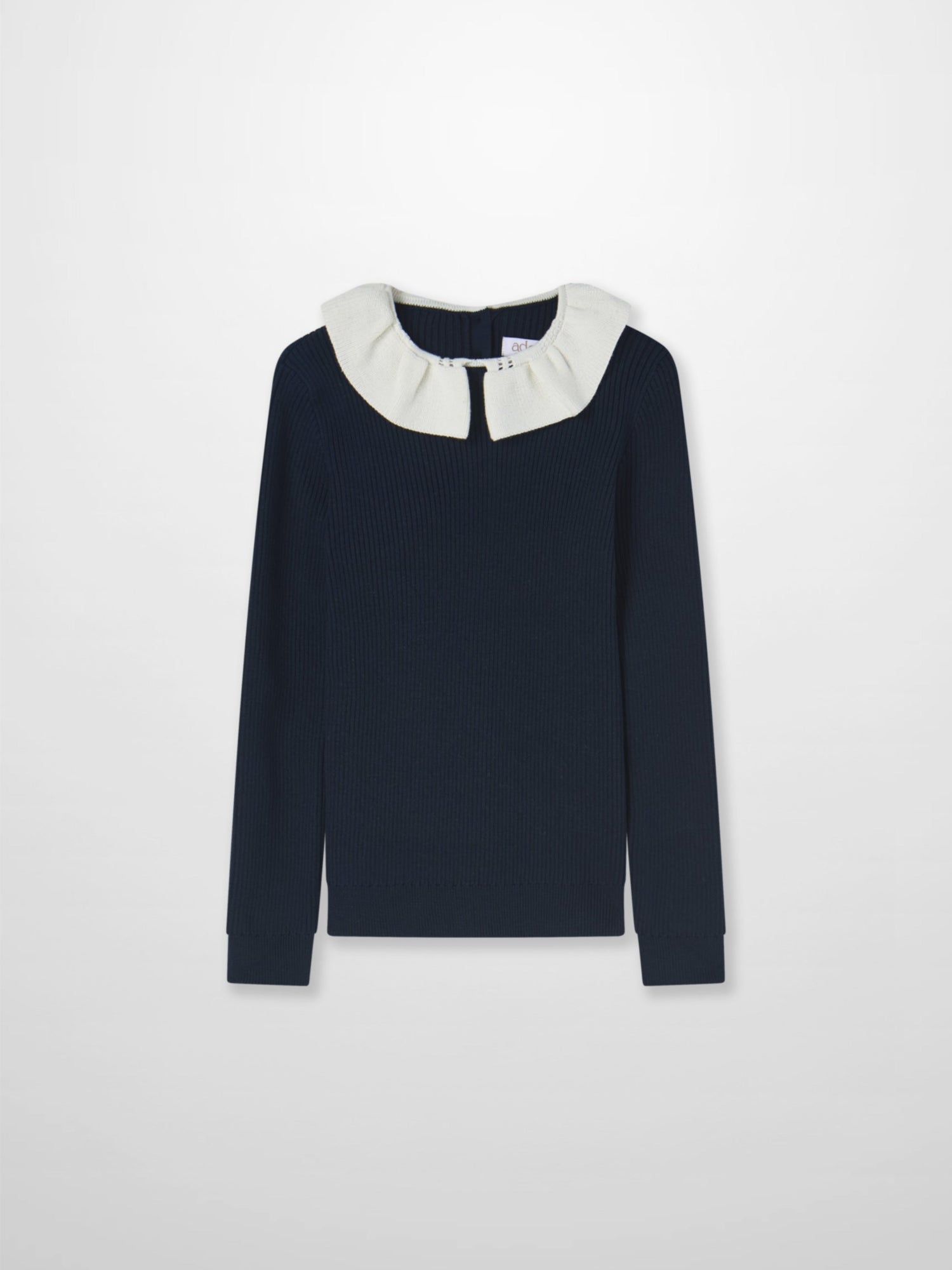 Ruffle Collar Knit Sweater - Navy by Adee; girls&