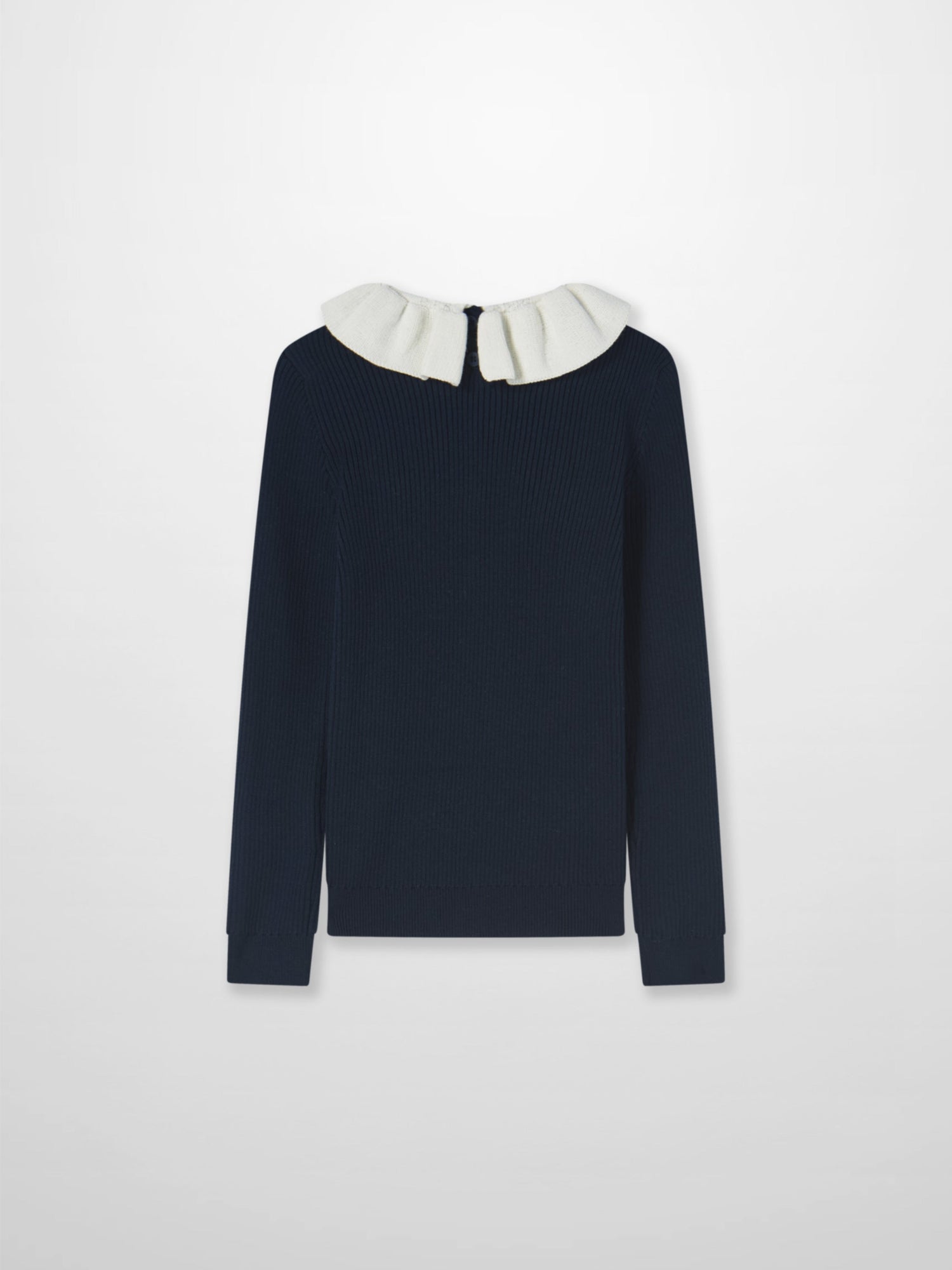 Ruffle Collar Knit Sweater Navy, girls dressy top by Adee