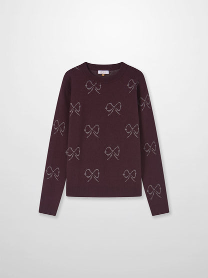 Bow Knit Sweater Burgundy for girls by Adee, dressy long-sleeve knit with bow pattern.