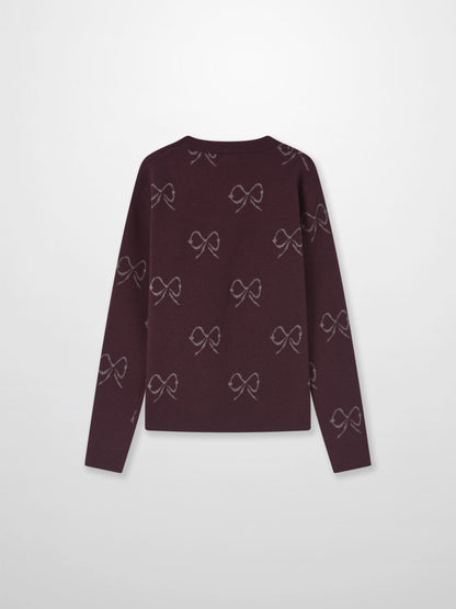 Bow Knit Sweater burgundy for girls, long-sleeve knit with bow pattern