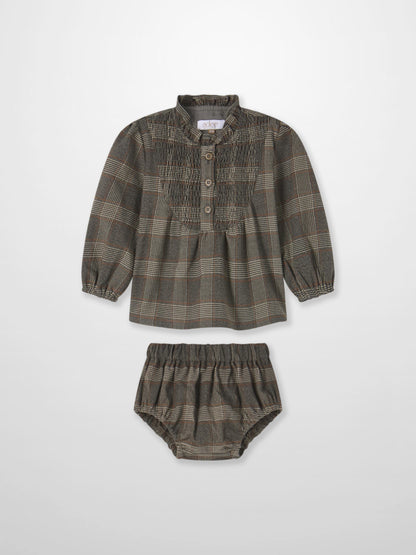 Plaid shirt and bloomers set for little girls, grey plaid, by Adee