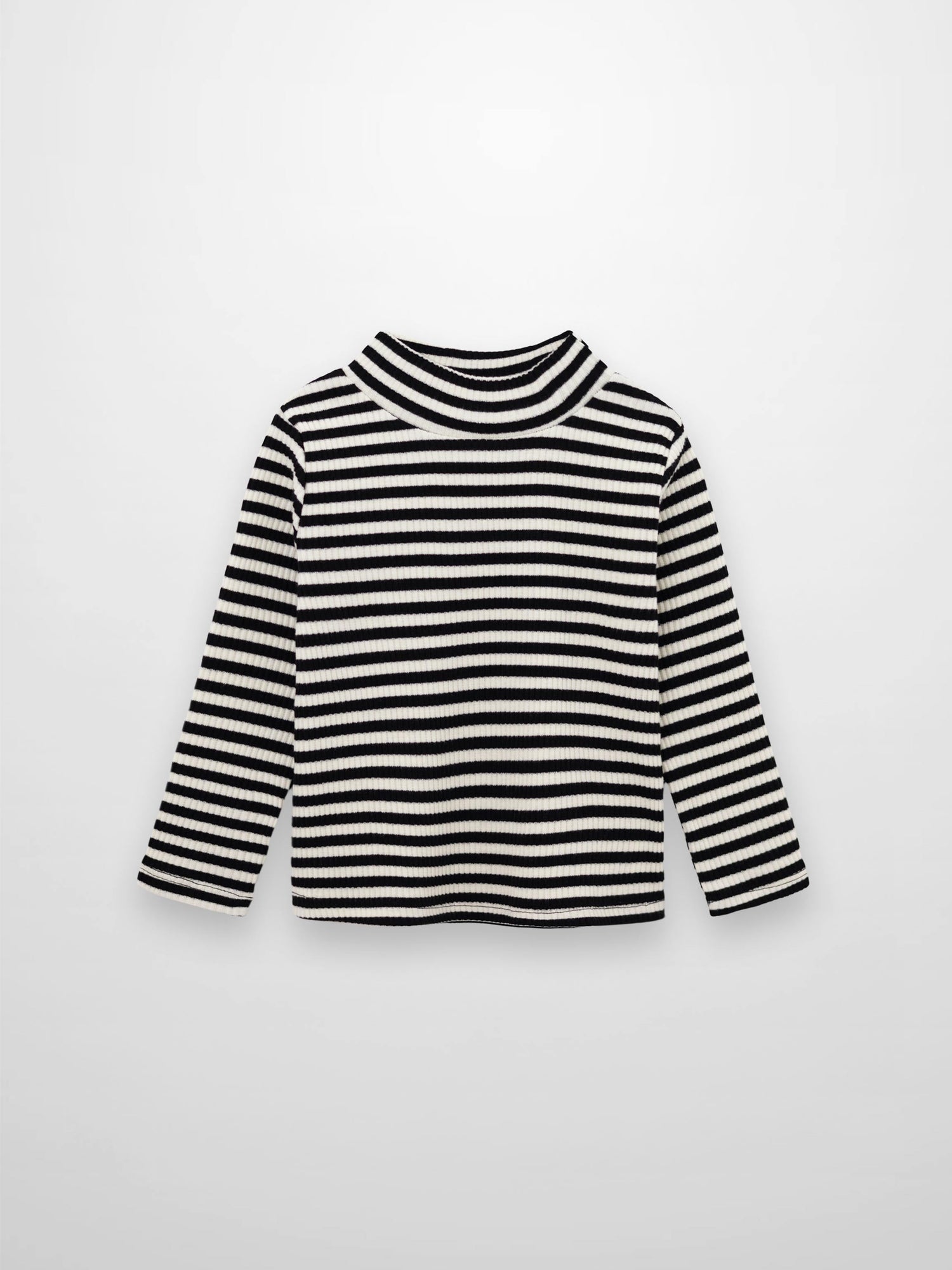 Striped Mock Neck T-Shirt - Black &amp; White