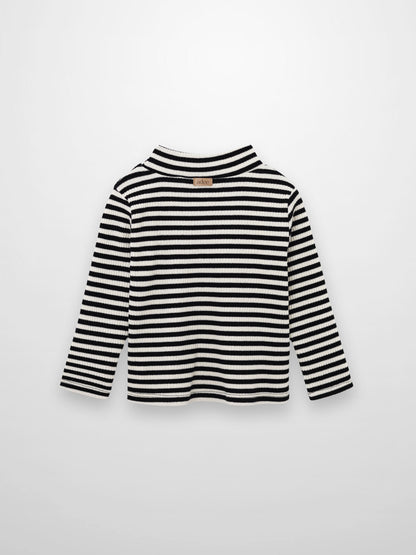 Striped Mock Neck T-Shirt - Black &amp; White