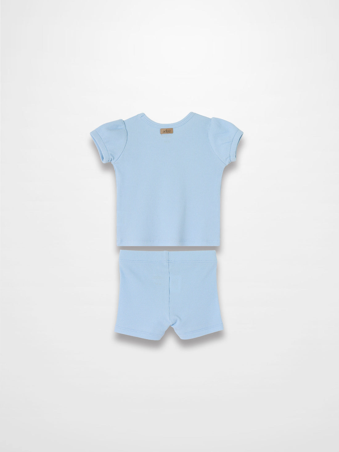 Ribbed Short Puff Sleeve T-shirt &amp; Shorts Set - Light Blue