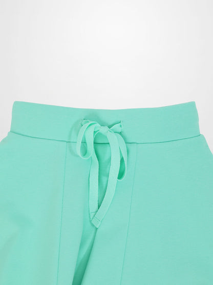 Mint green 6-panel skirt with waist drawstring tie.