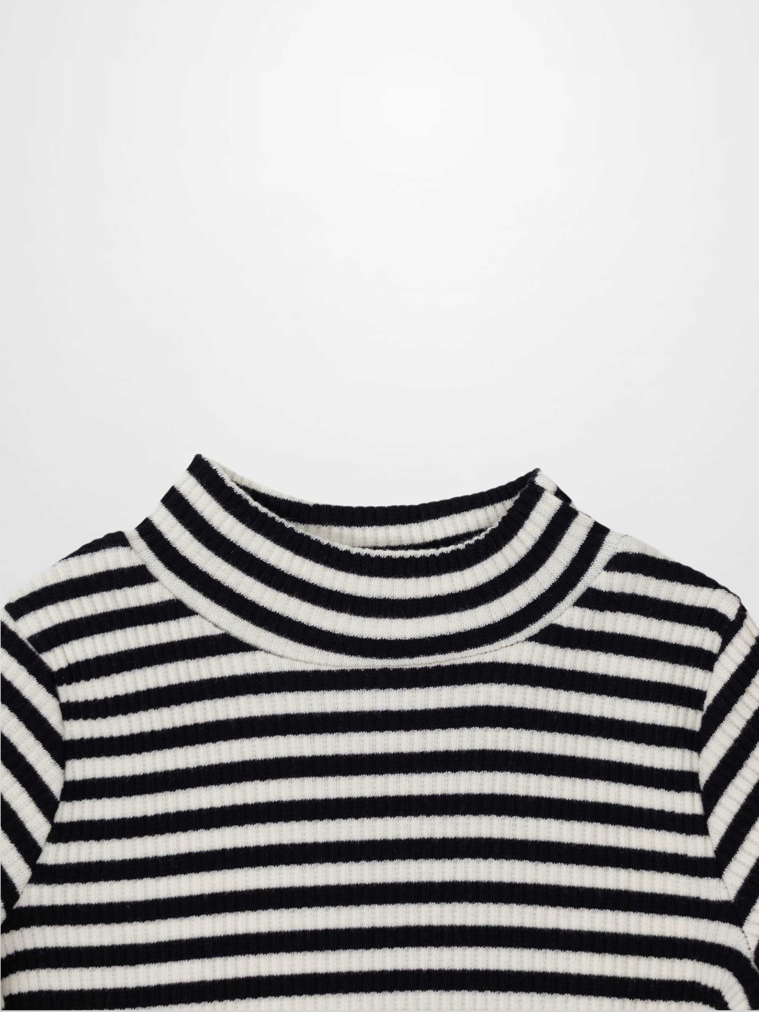 Striped Mock Neck T-Shirt - Black &amp; White