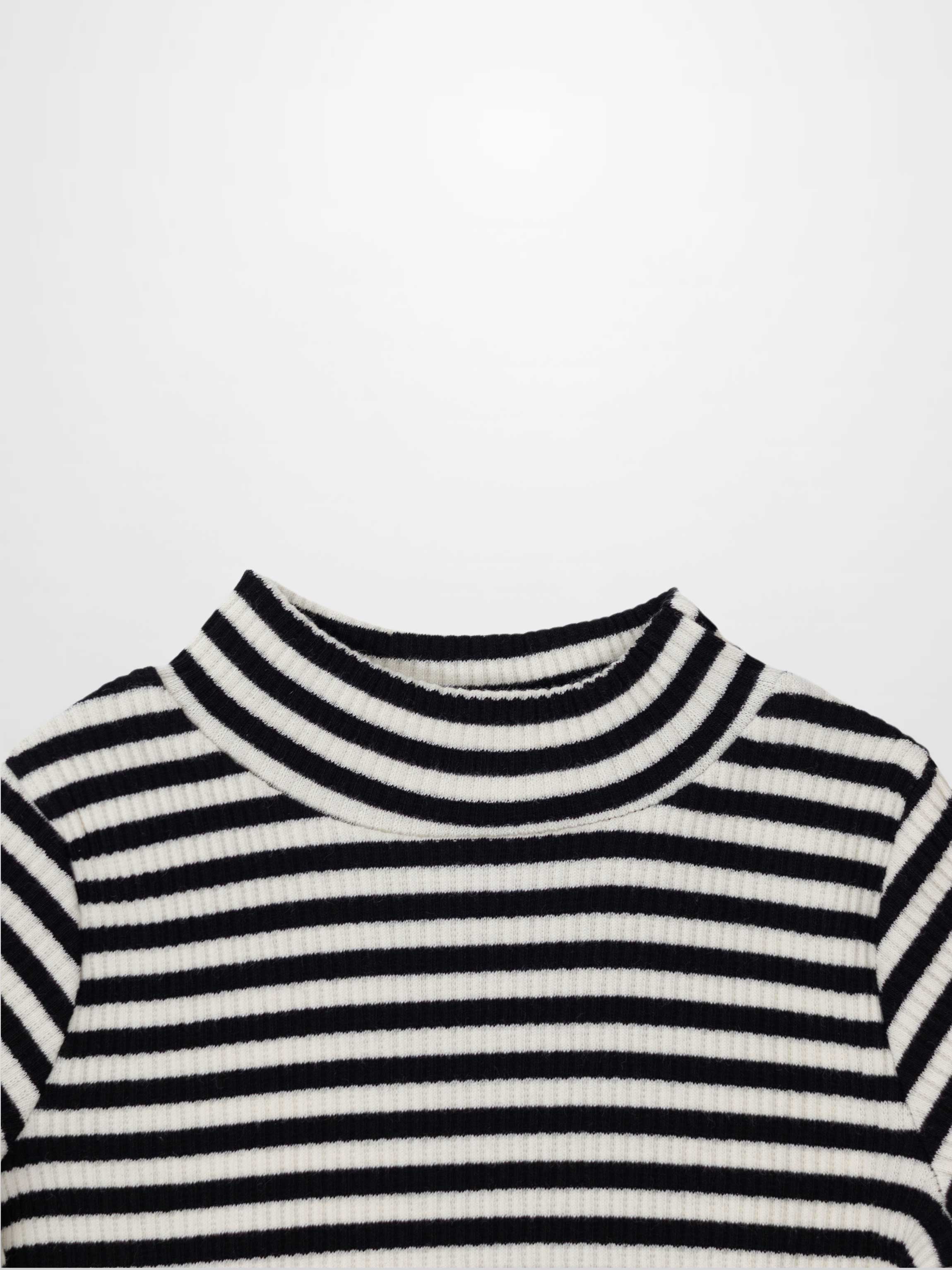 Striped Mock Neck T-Shirt - Black &amp; White