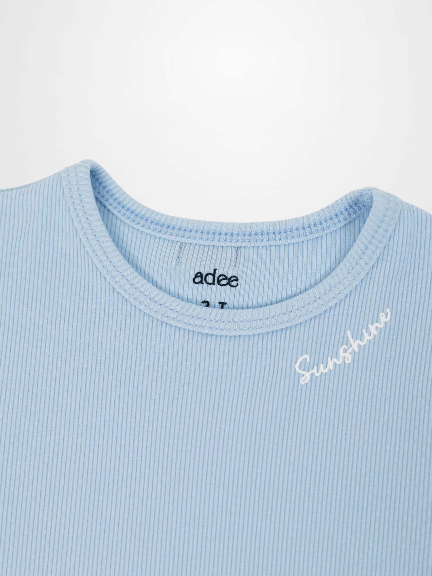 Ribbed Short Puff Sleeve T-shirt &amp; Shorts Set - Light Blue