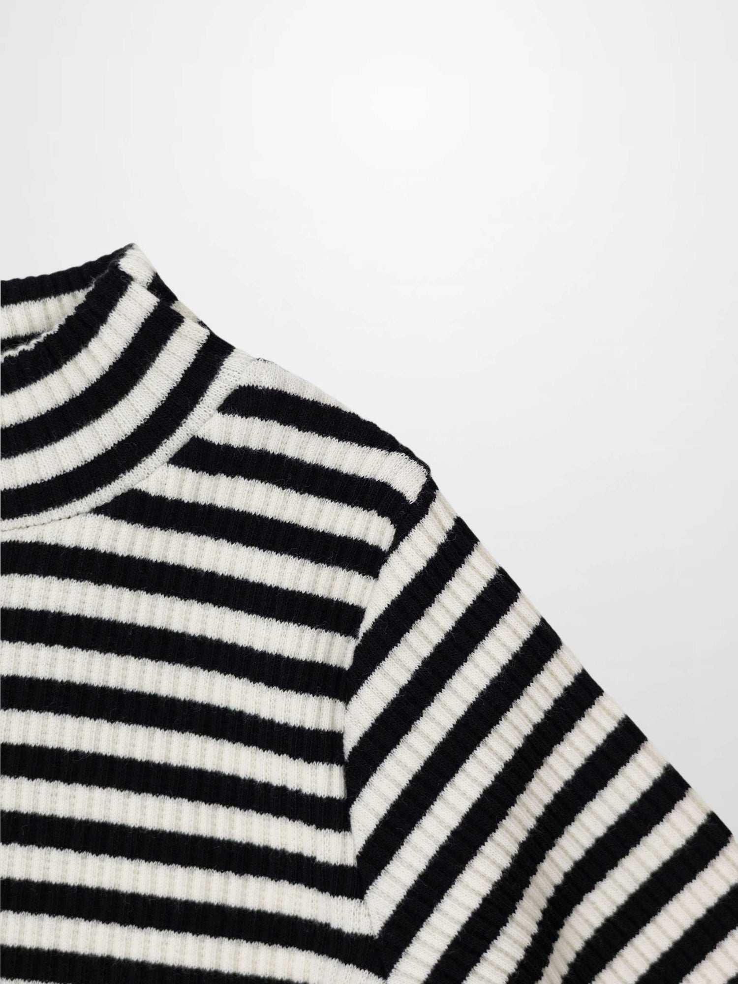 Striped Mock Neck T-Shirt - Black &amp; White