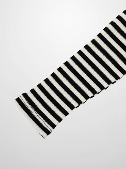 Striped Mock Neck T-Shirt - Black &amp; White