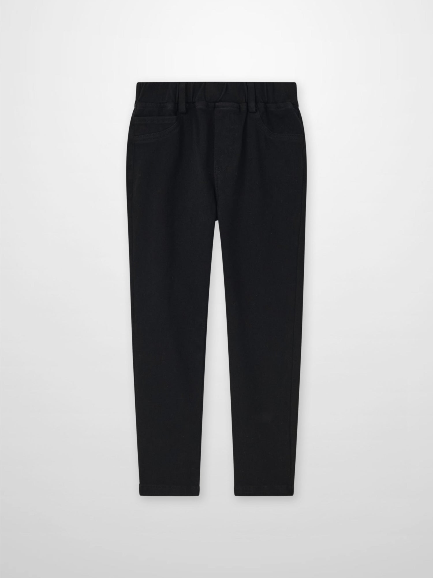 Adee Stretch Pants for boys in black with front pockets and an elastic waistband.