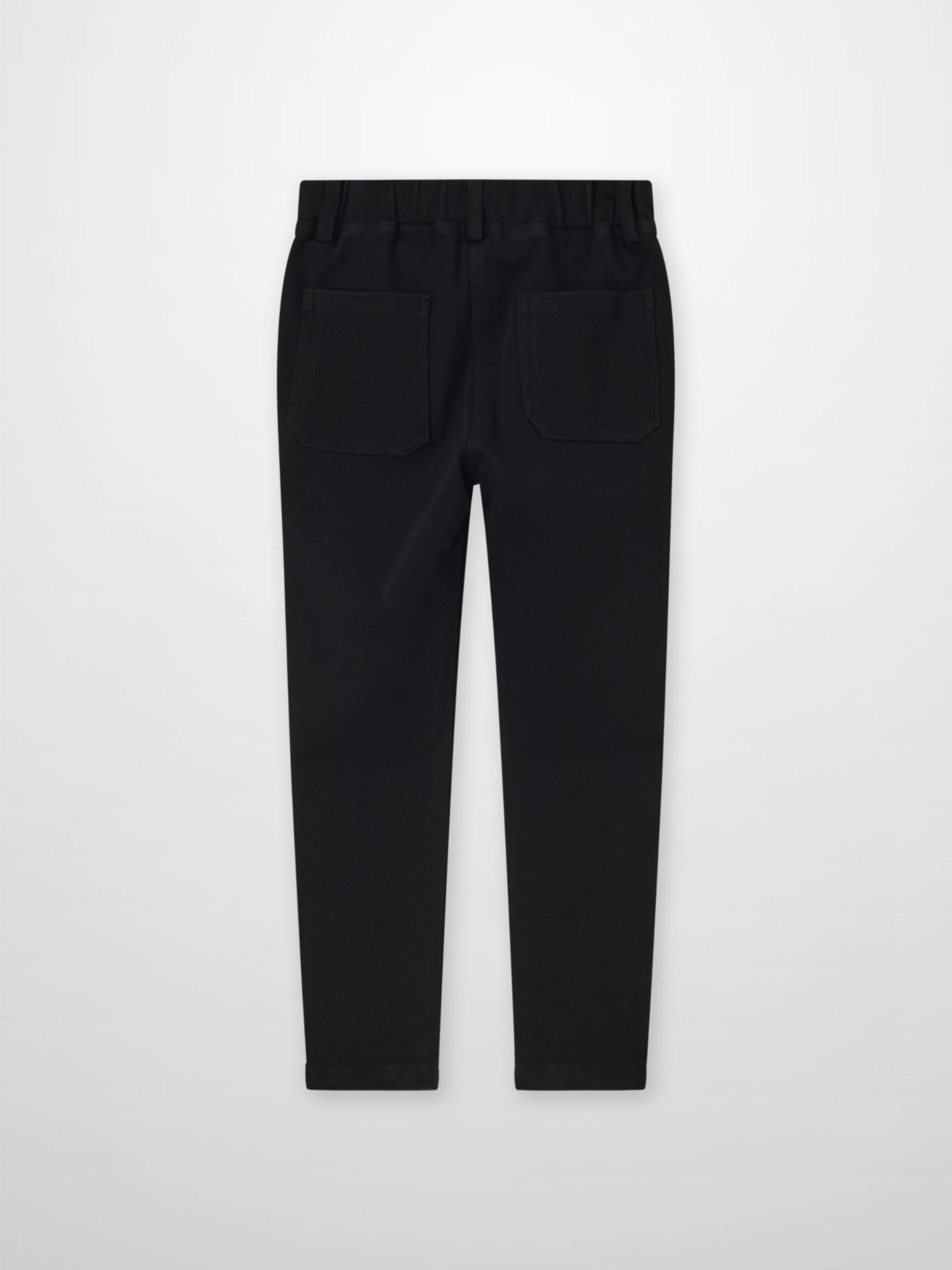 Stretch pants for boys in black with elastic waistband and back pockets