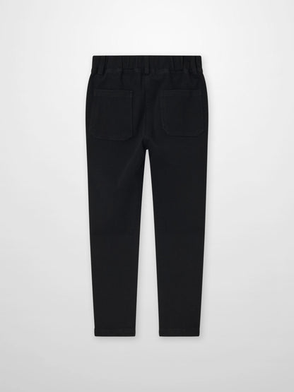 Stretch pants for boys in black with elastic waistband and back pockets