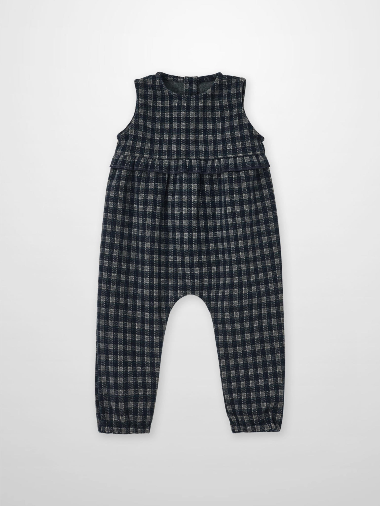 Plaid Navy Boys Dressy Overalls by Adee, sleeveless bib design in dark checkered fabric