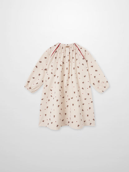 Striped Bear Nightgown - Red by Adee; girls pajamas with cream stripes, bear prints and red piping, long sleeves.