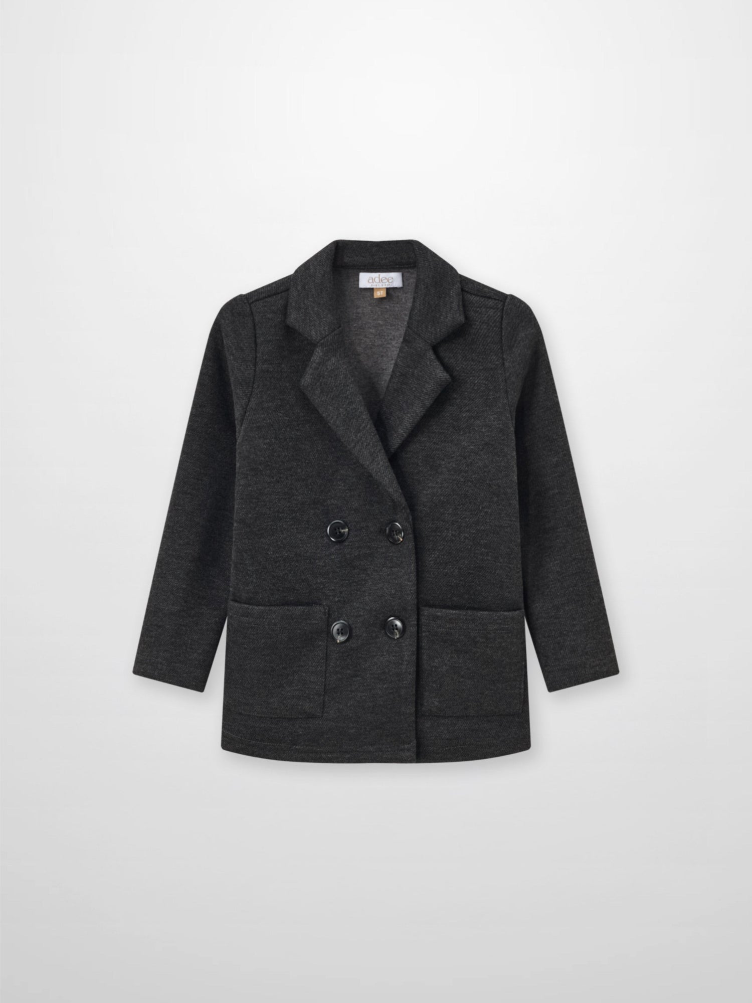 Textured Twill Blazer for boys in grey with double-breasted front and patch pockets Adee